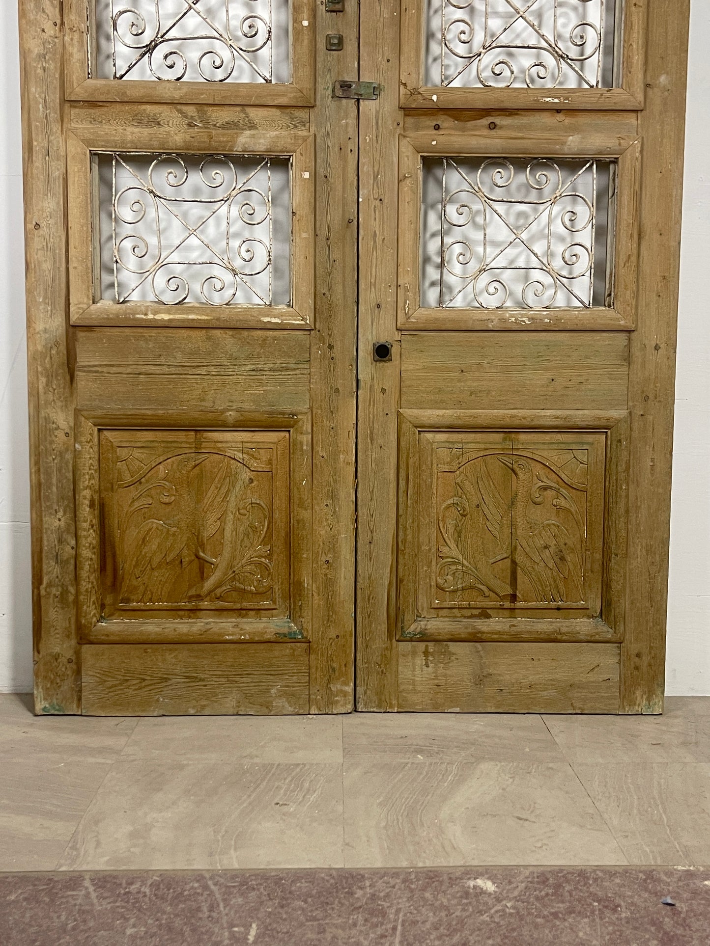 Antique French panel doors with Metal (92.25 x 56.75) O51