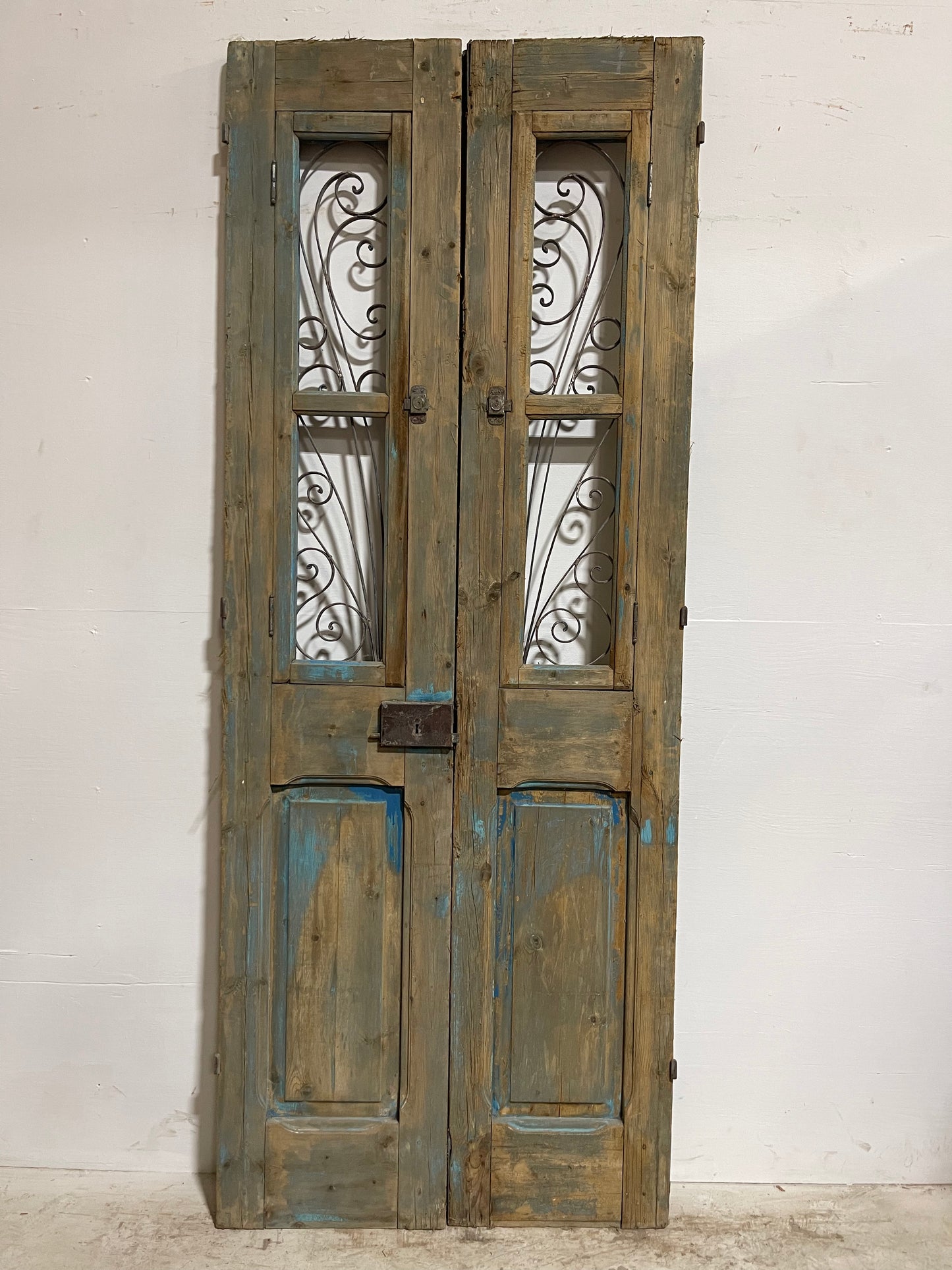 Antique French Panel Door with Metal (91.25x35.75) J110
