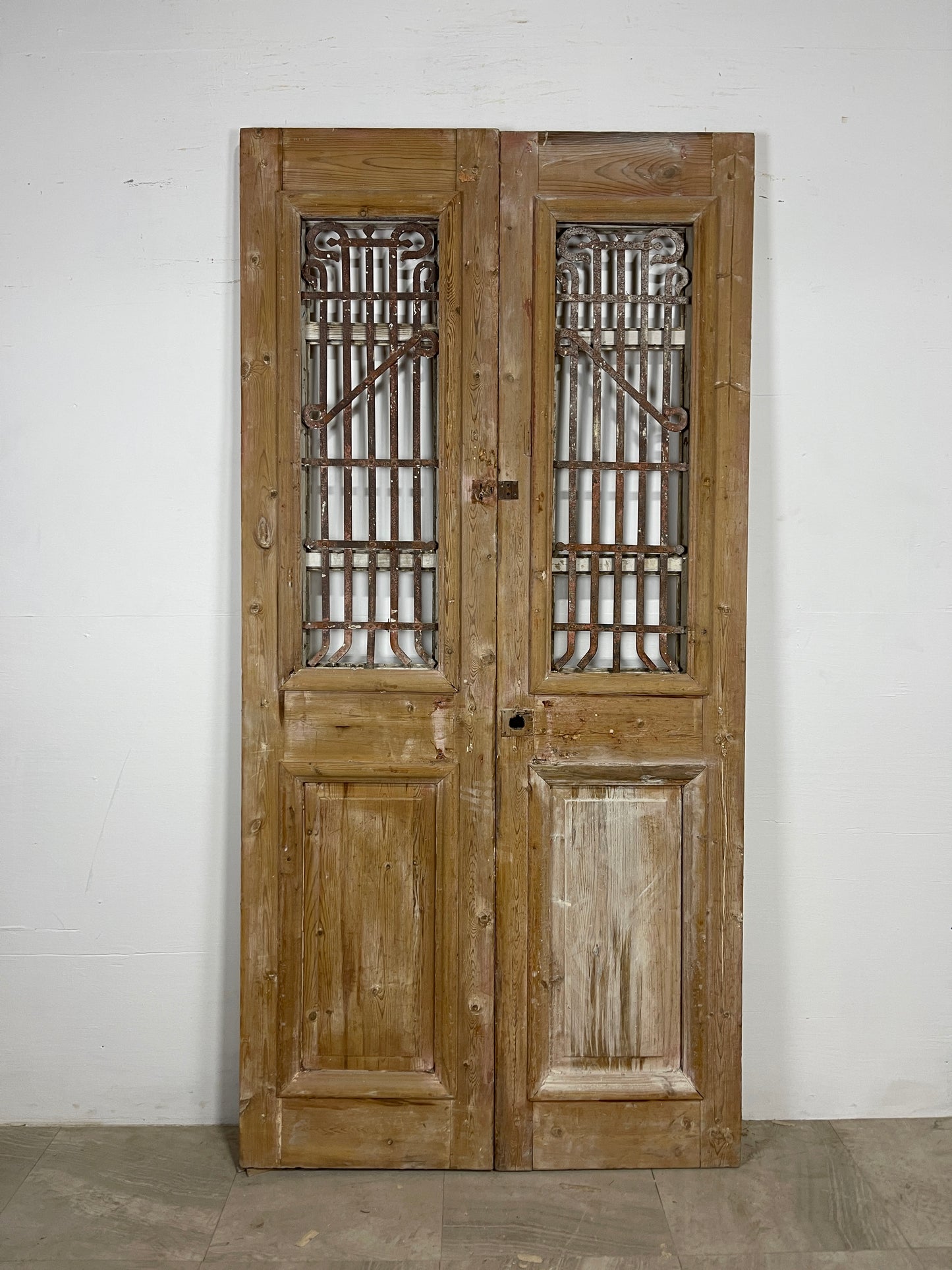 Antique French panel doors with Metal ( 88.25 x 43.25 ) O30