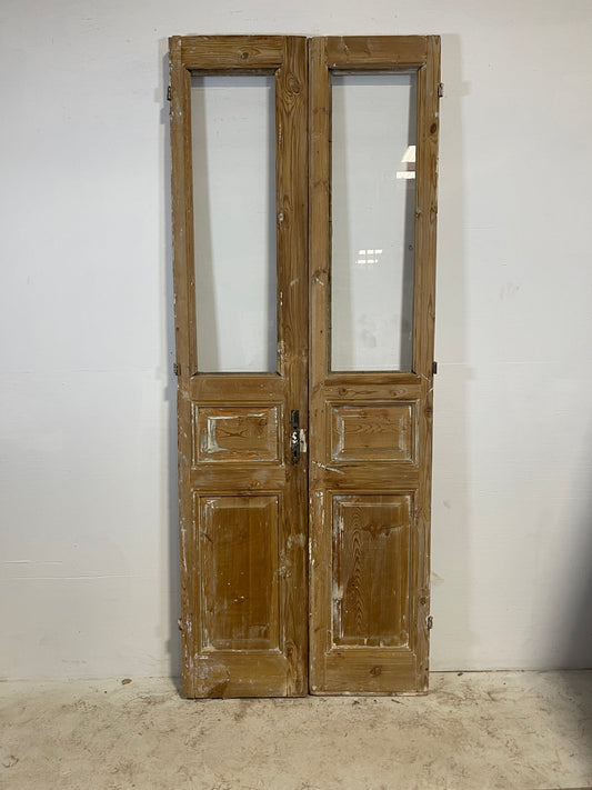 Antique French panel doors with glass (91.5 x 36) L221