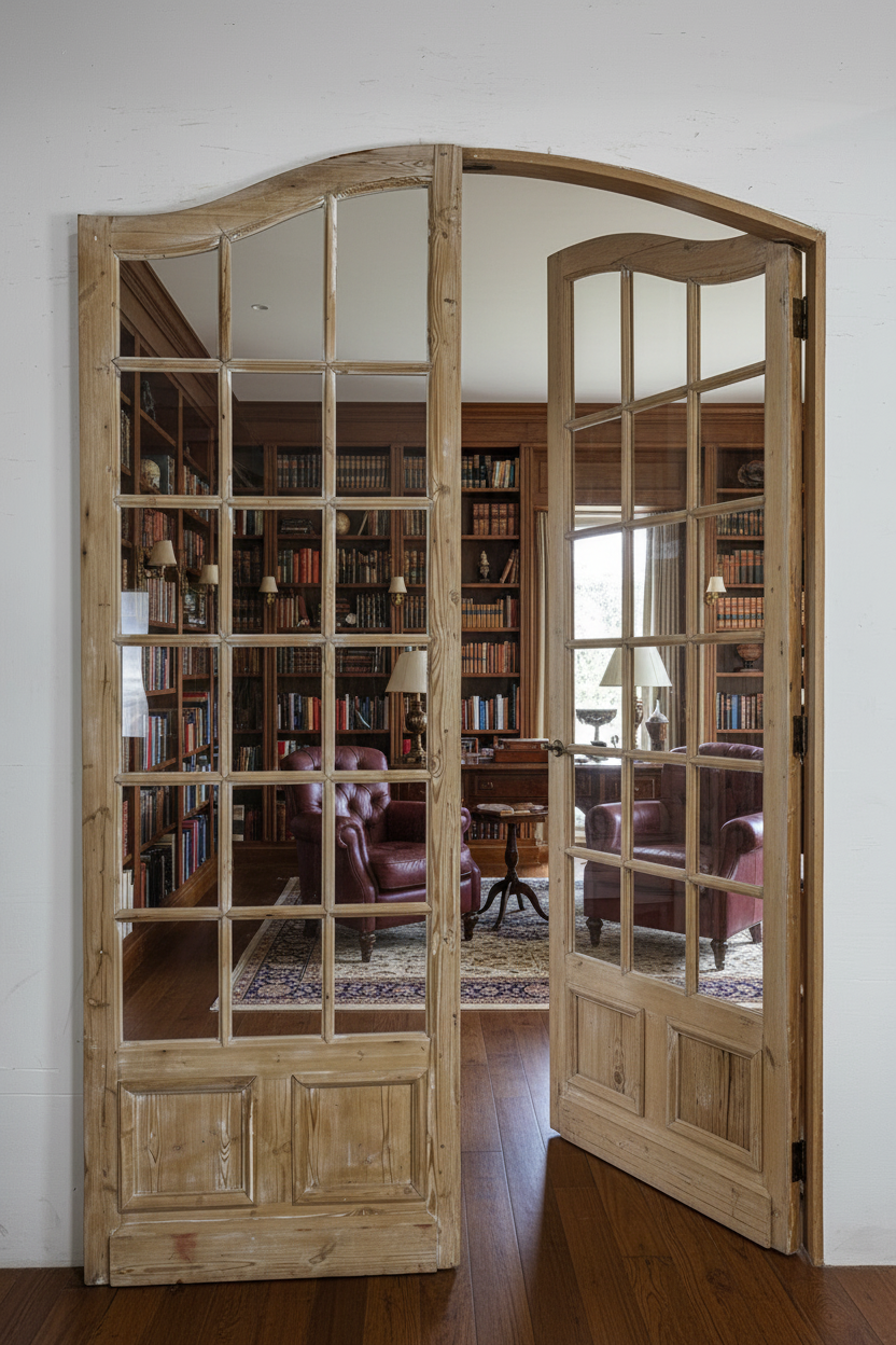 Antique French panel arched doors with Glass ( 104x 67) P42