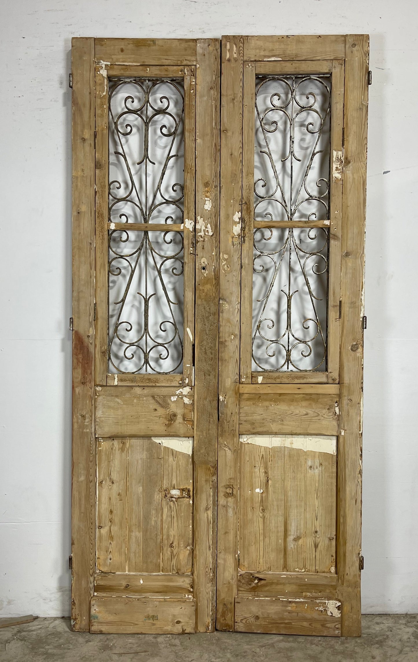 Antique French Panel Doors with Metal ( 96.25x 47.5) M061