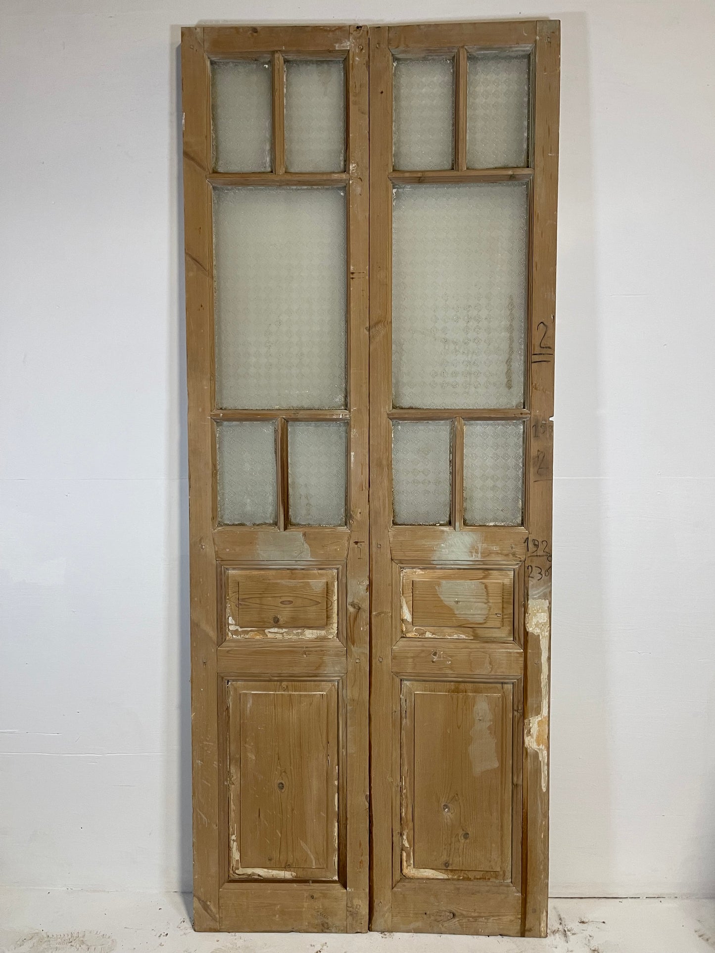 Antique French panel doors with glass (93.25x37.5) L198