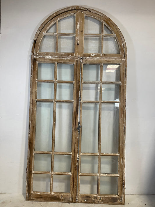 Antique French doors with glass and arched Transom  (frame 111.5x55   doors 80.5x53)  L217