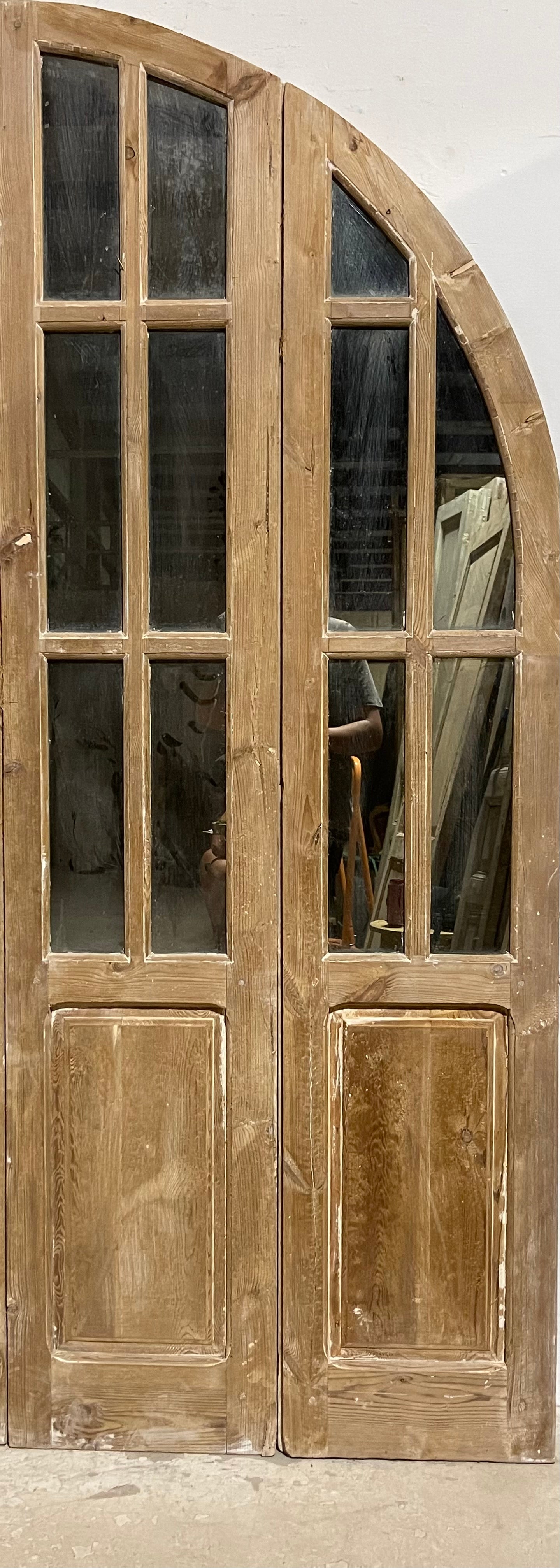 Antique French Panel Arched Door with Glass (85.5x66.5) J314