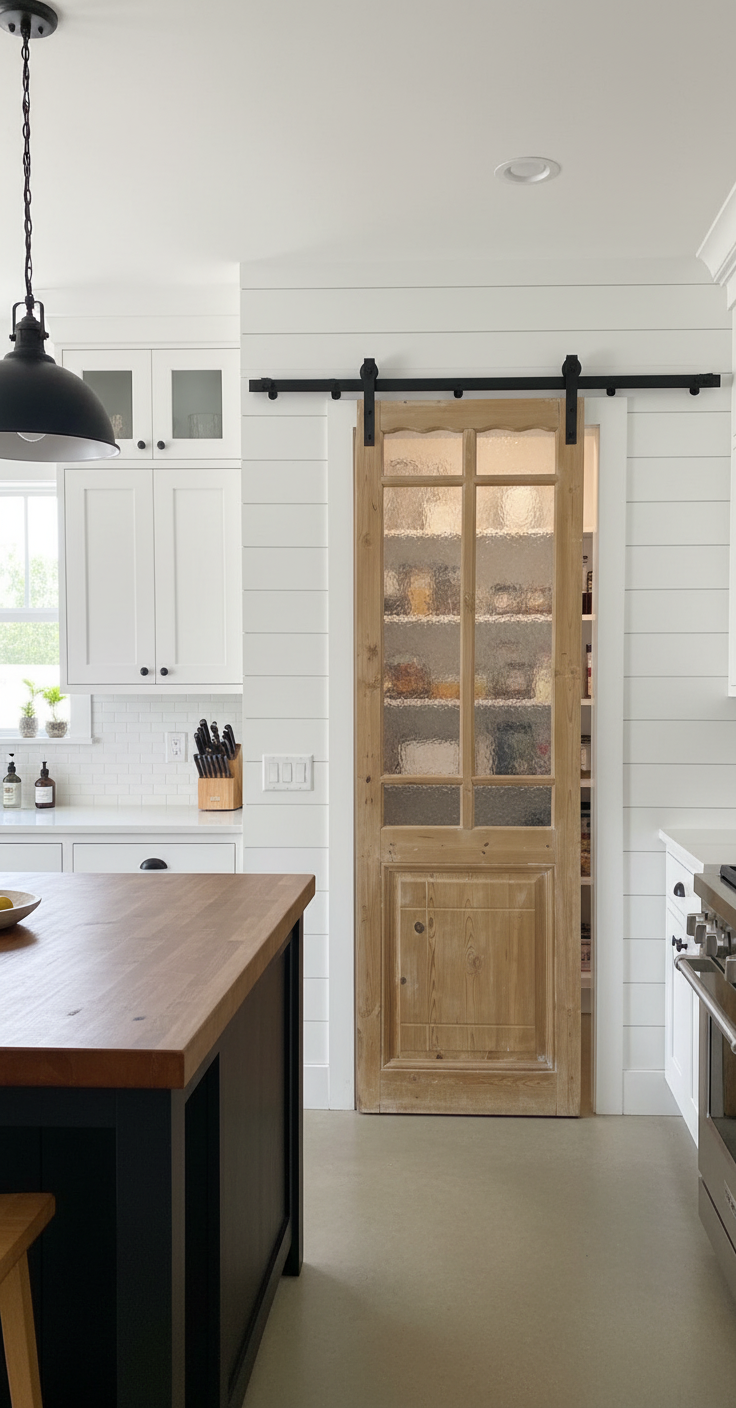 Antique French panel single door with glass (83x27.5) P201