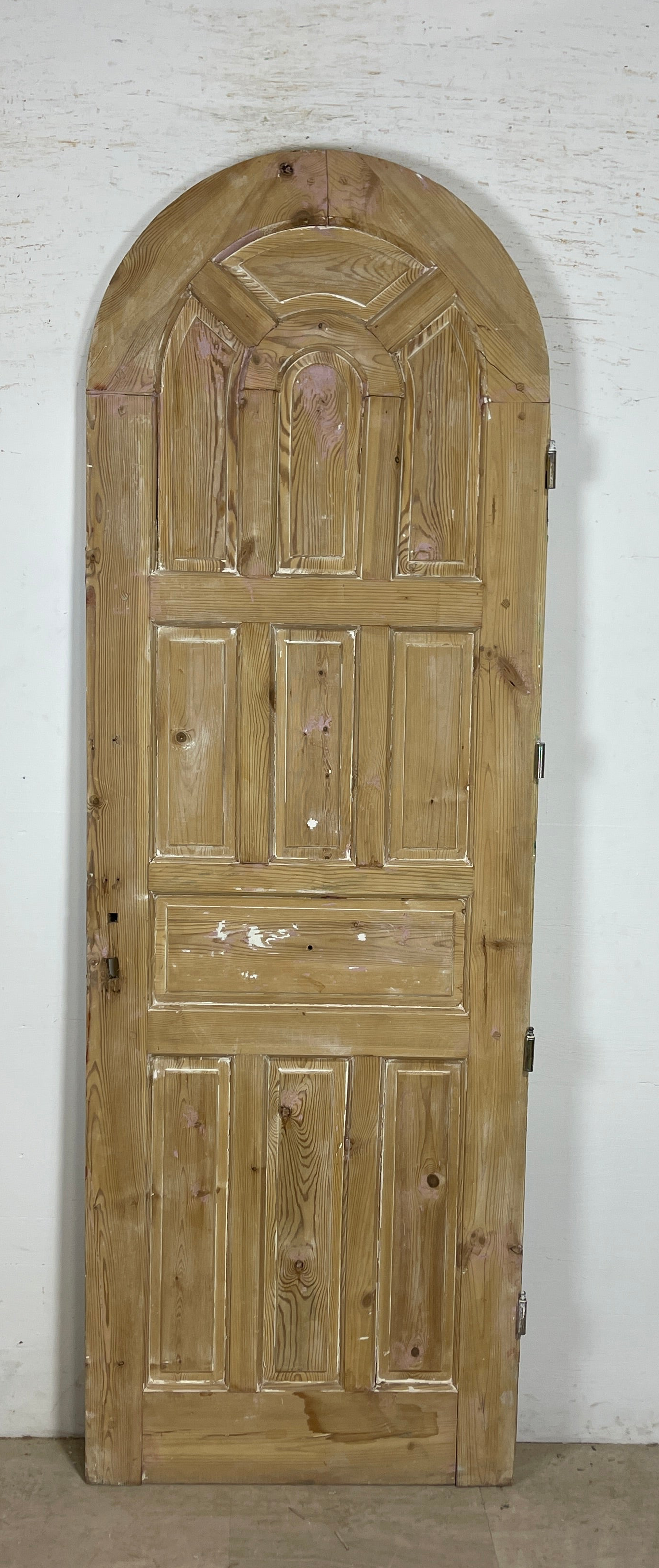 Antique French panel arched door with Carvings (93 x 31) P61