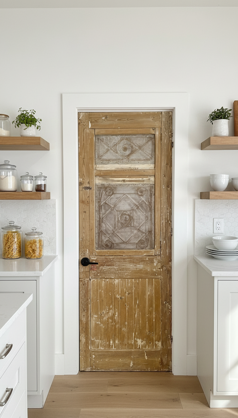 Antique French panel single door with Metal (87.5x32) P212