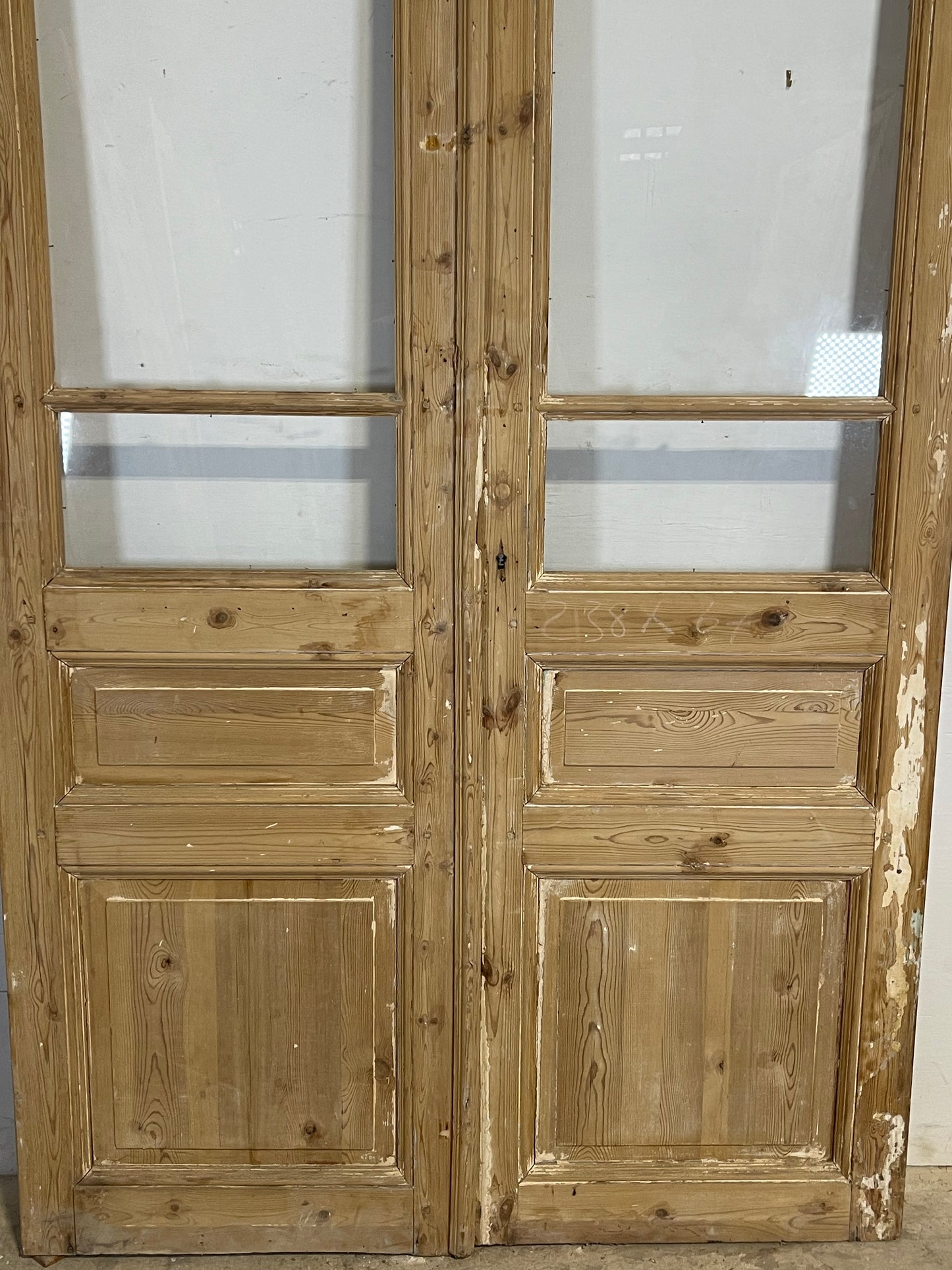Antique French panel doors with glass (94.25x51.25) K333