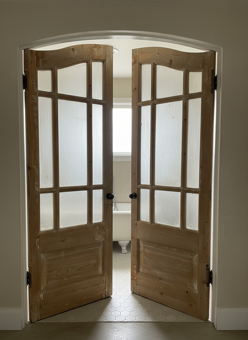 Antique French arched panel doors with Glass (82x55) P1