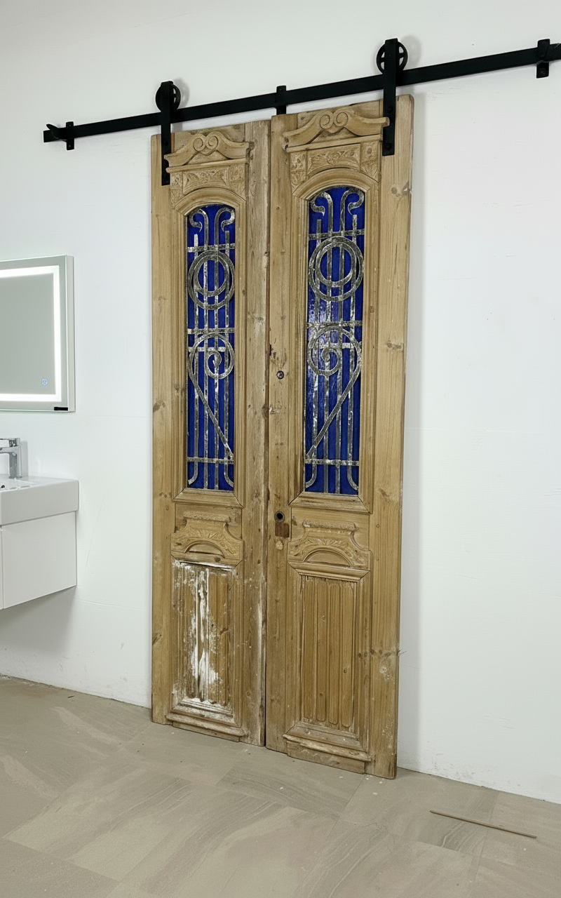 Antique French panel doors with Metal (89x40) P79