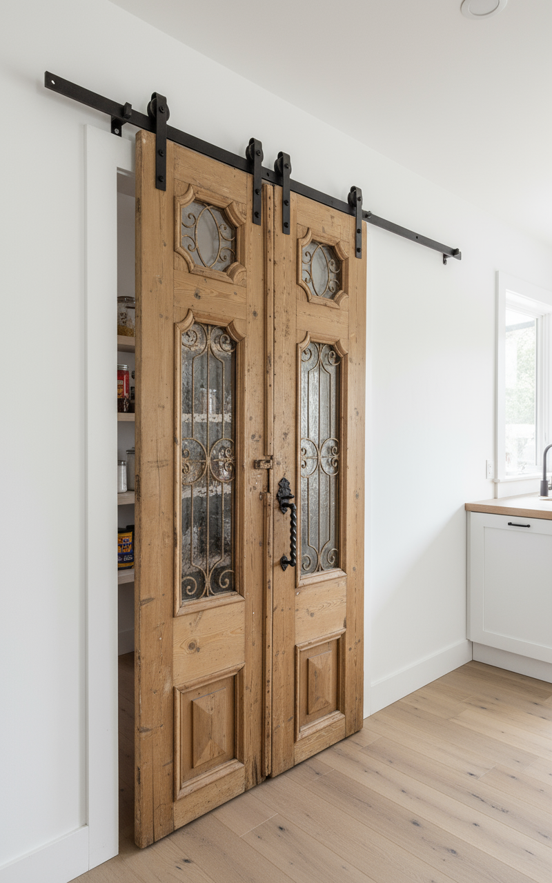 Antique French panel doors with Metal (87x40) P121