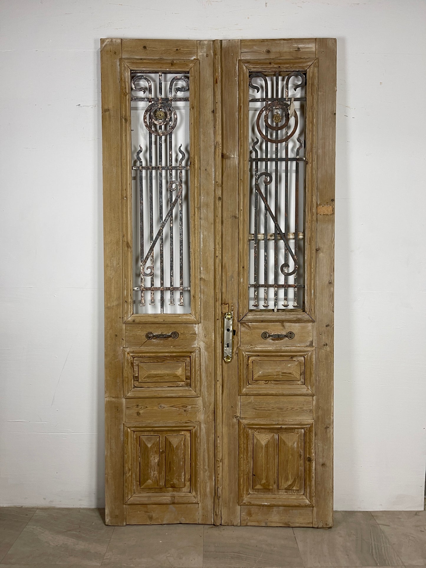 Antique French panel doors with Metal (97.25 x 46.25) O37