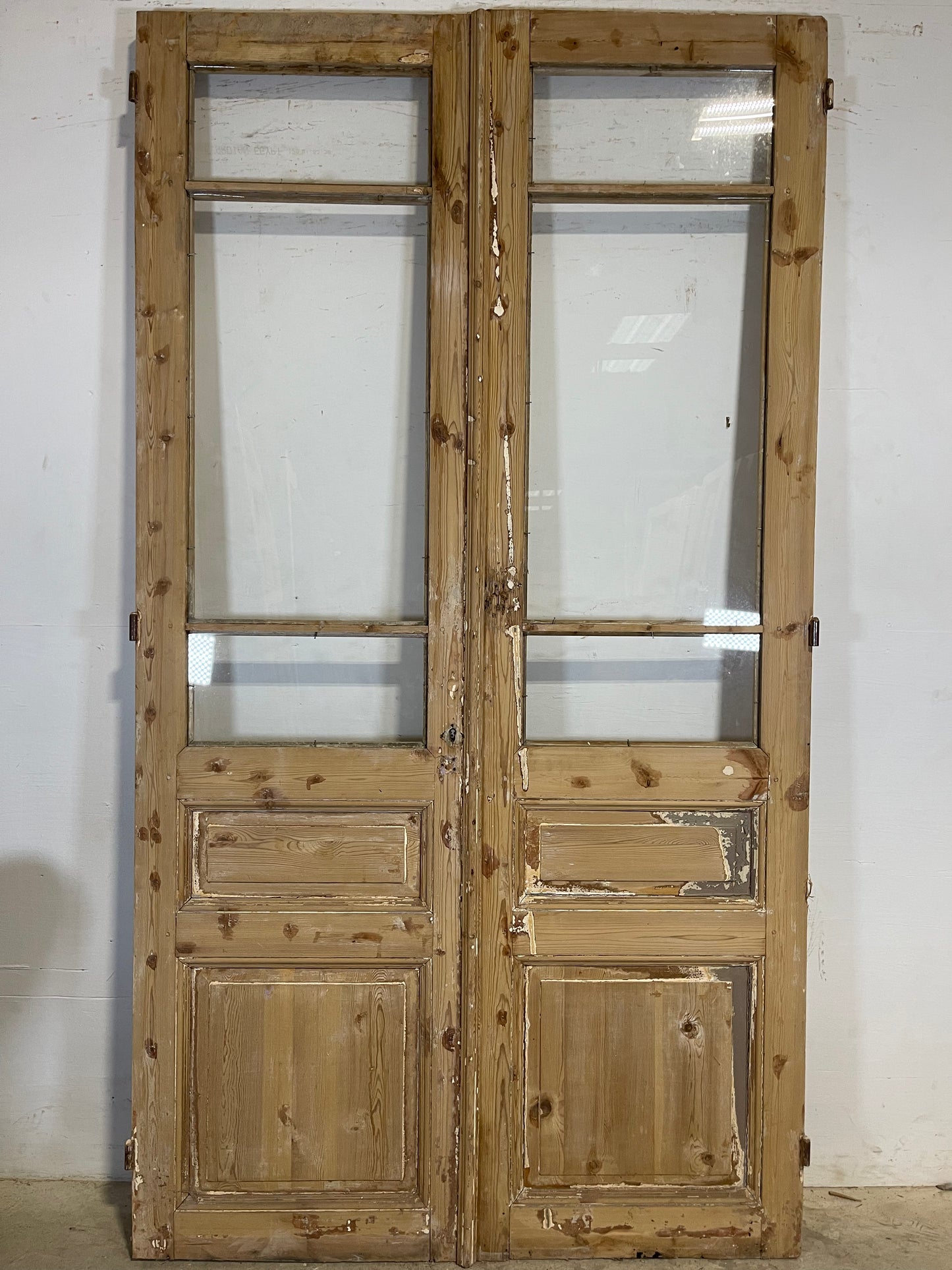 Antique French panel doors with glass (94.25x51.25) K333
