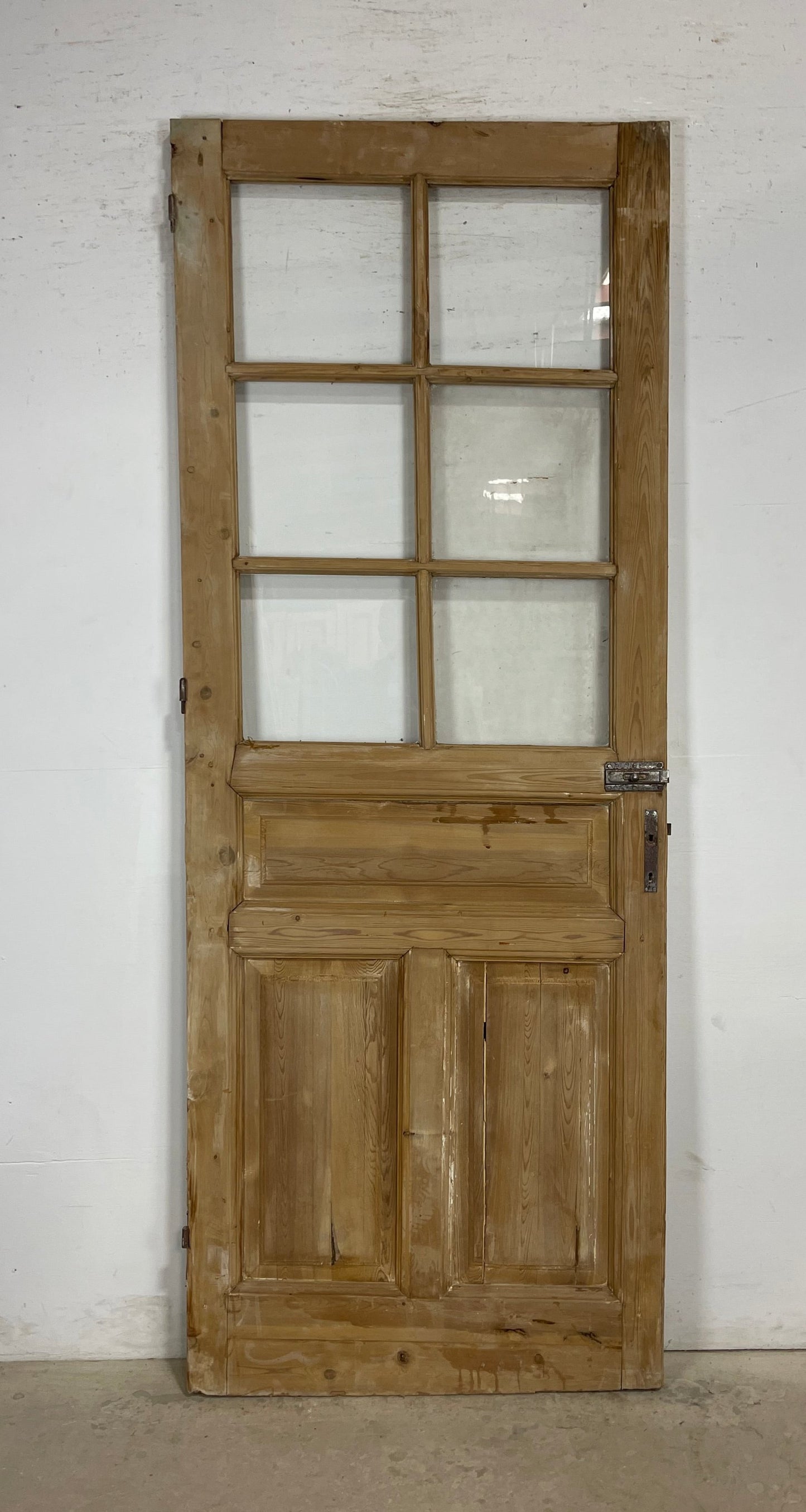Antique French Panel Door with Glass (95.5 x 36.25) M233 funhouse door