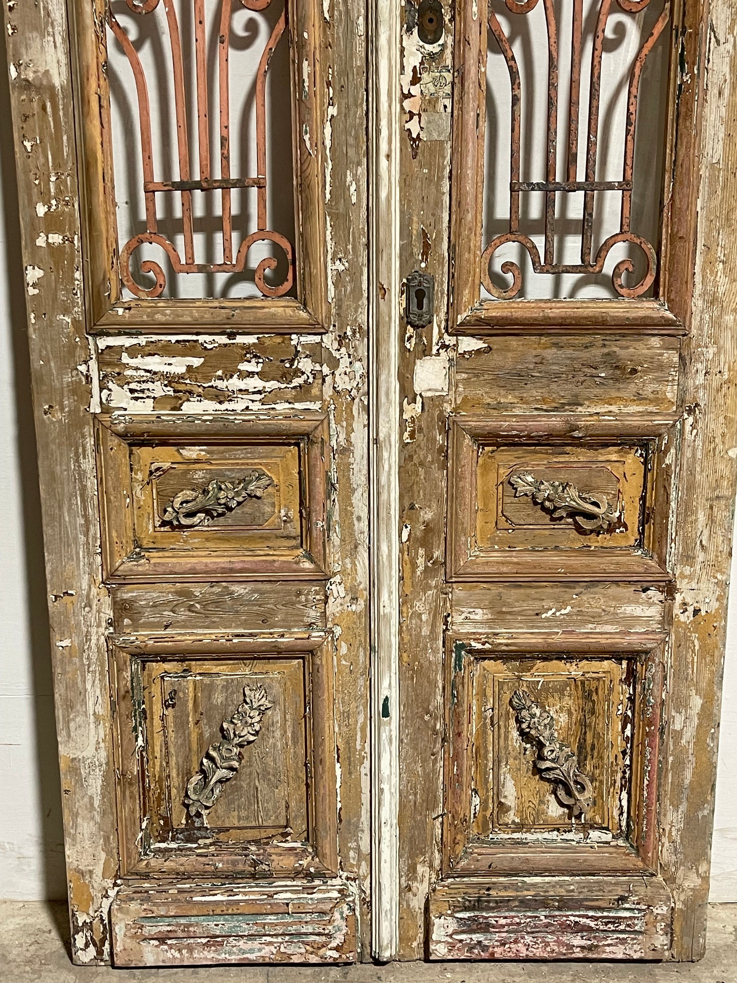 Antique French Panel Doors with Metal (90.25x44) L010