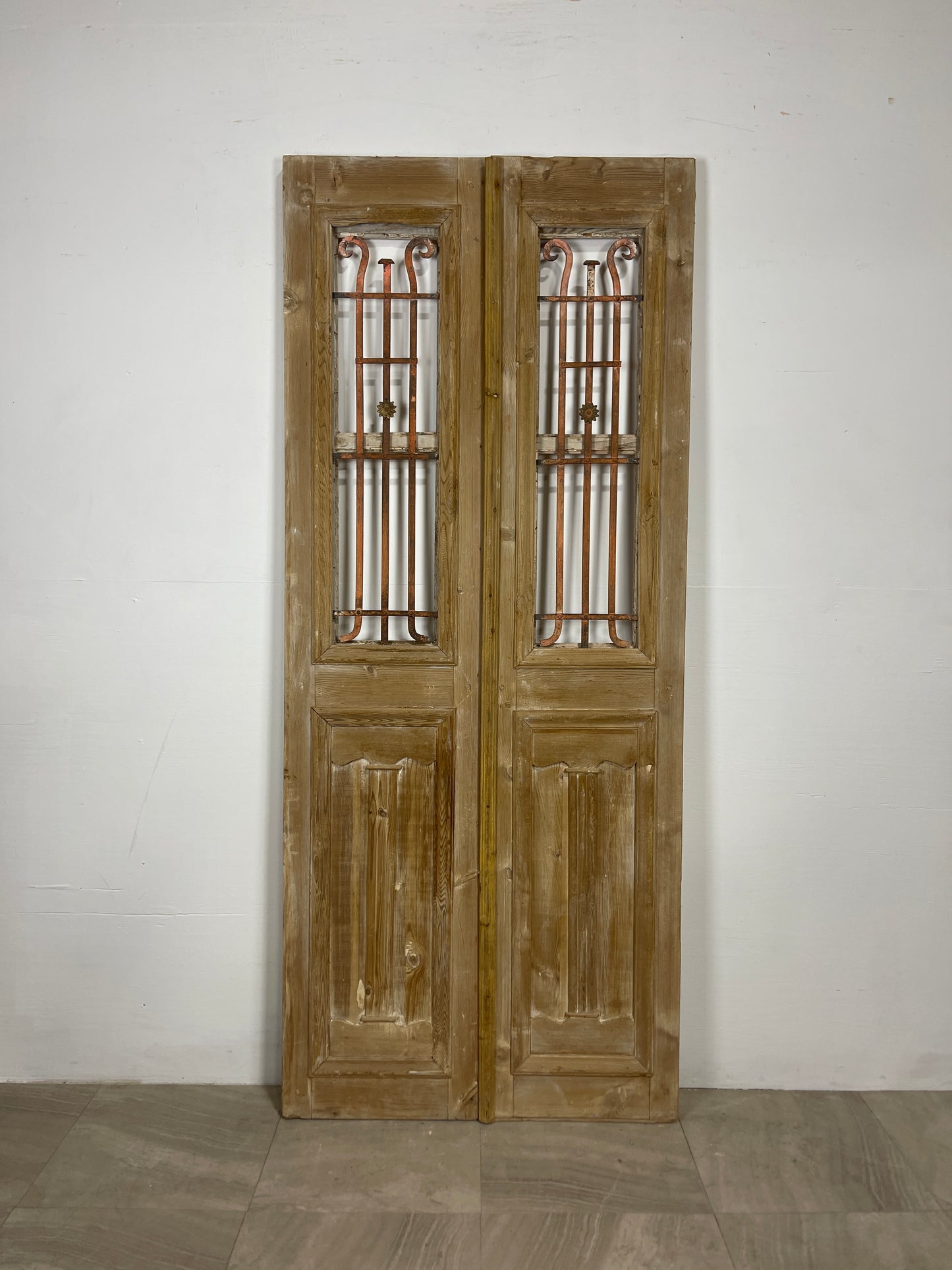 Antique French panel doors with Metal (84.5 x 35.25) O18