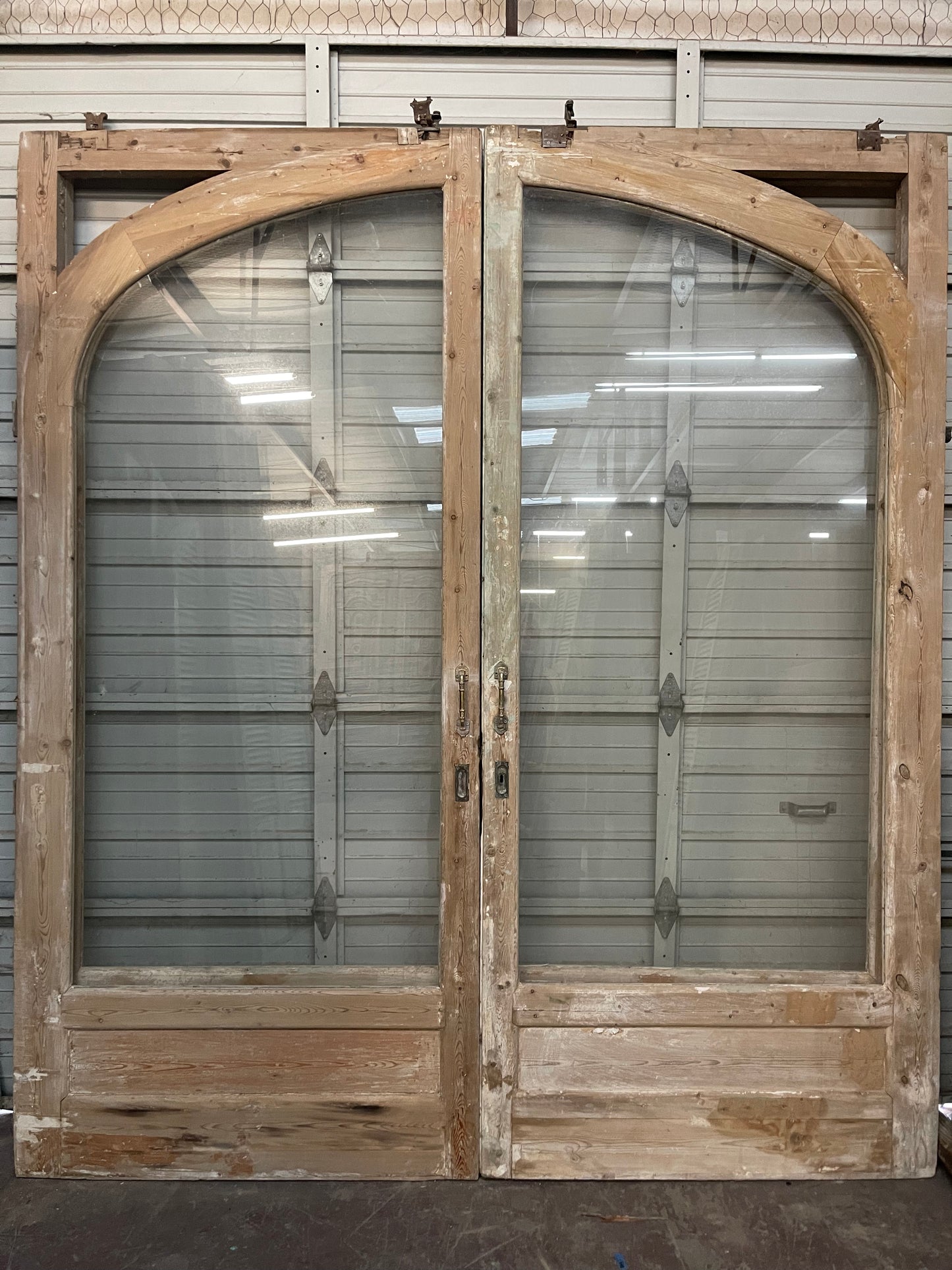 Antique French Panel Doors with glass (109.5x97.5) J923