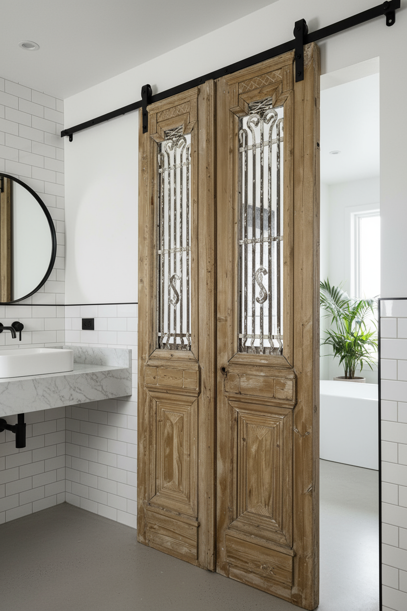 Antique French panel doors with Metal (94x40) P75