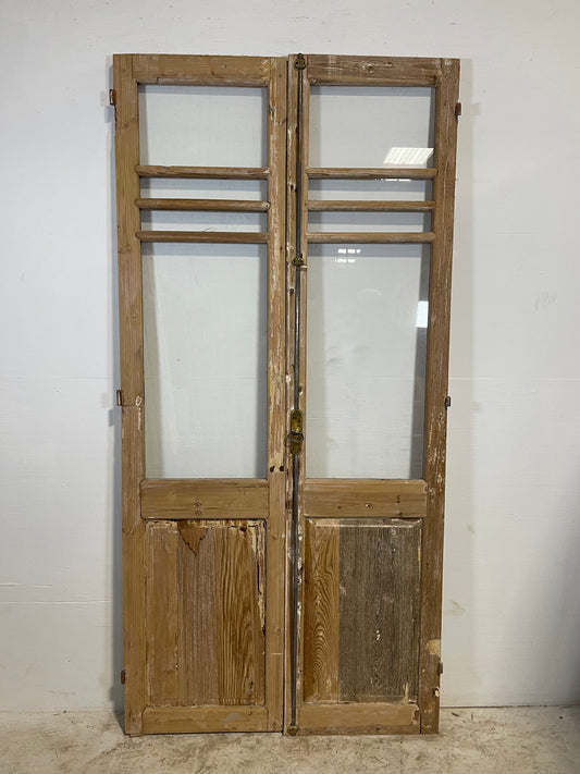 Antique French panel doors with glass (87.25x42.25) L226