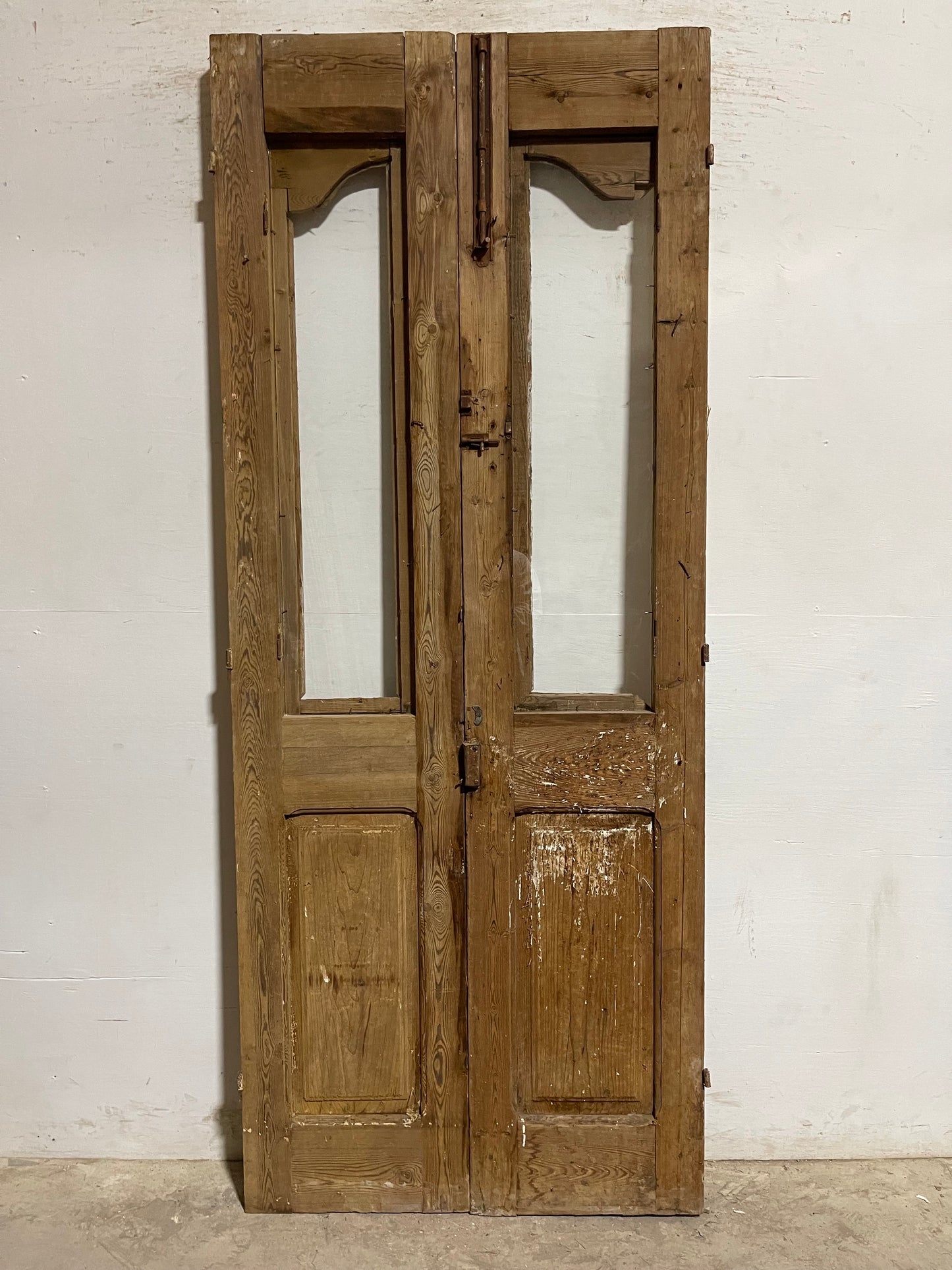 Antique French panel doors with glass and carving (91x36.75) L102