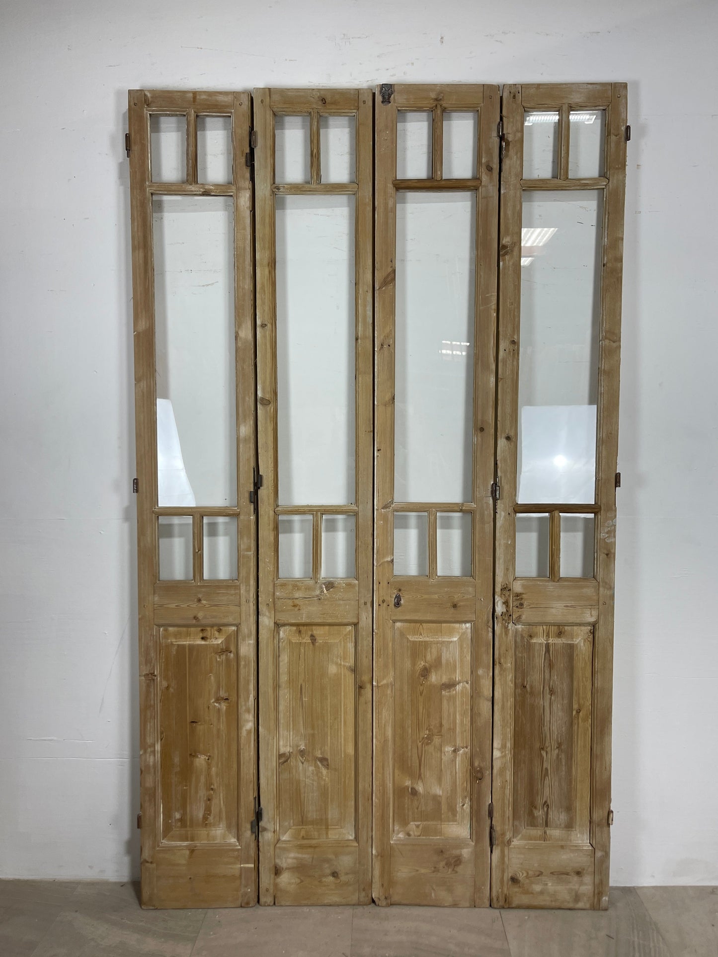 Antique French panel doors with Glass (98.5 x 58) O58 4 piece set