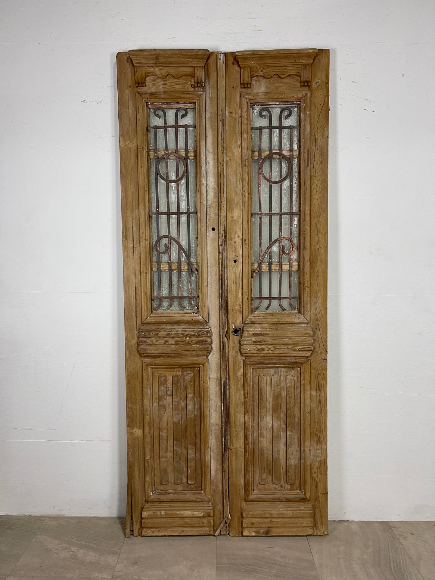 Antique French panel doors with Metal ( 93.25 x 39.5) O32