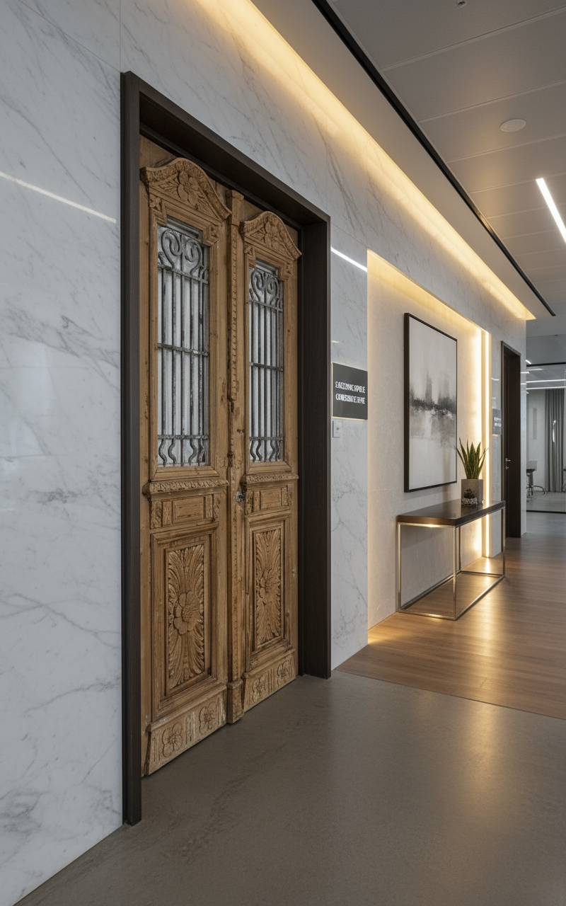 Antique French panel doors with Metal (93x47) P90