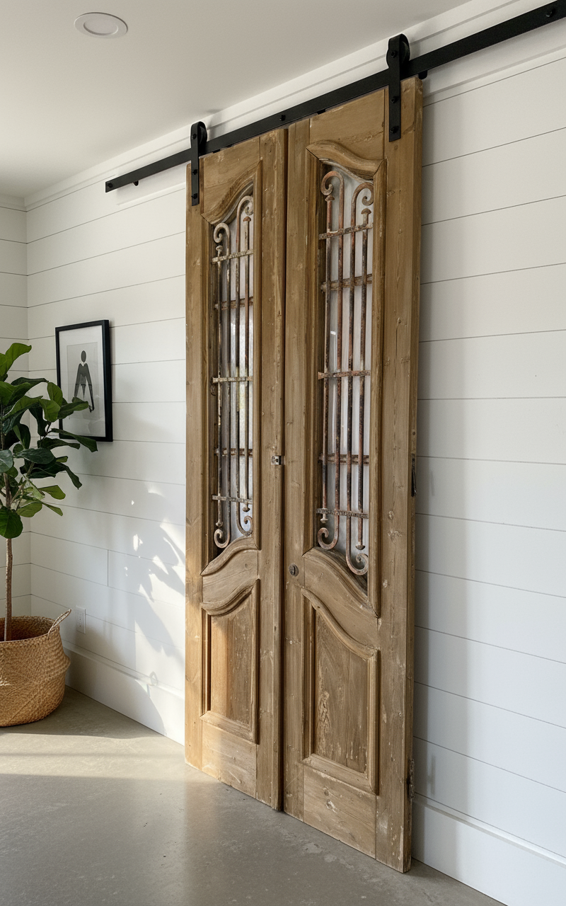 Antique French panel doors with Metal (94x41) P76