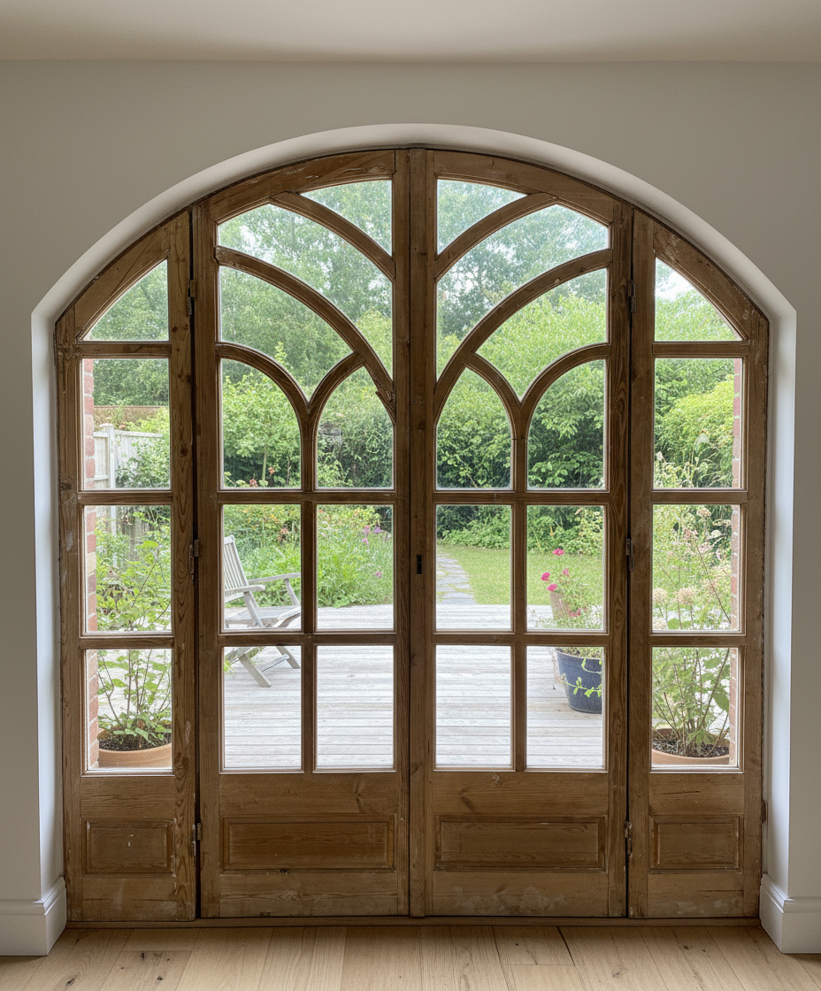 Antique French panel arched doors with Glass ( 90 x 81.5) P5