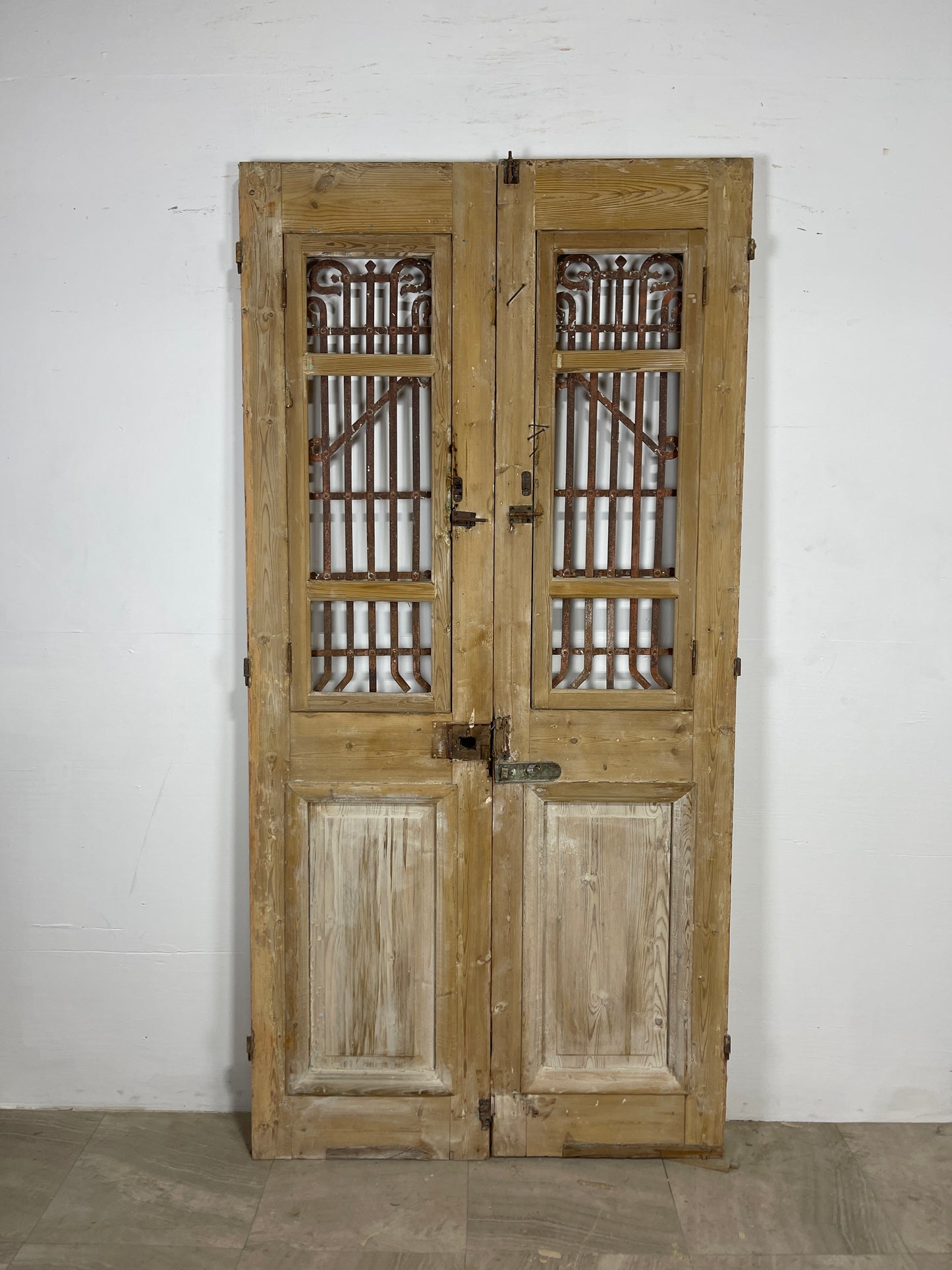 Antique French panel doors with Metal ( 88.25 x 43.25 ) O30