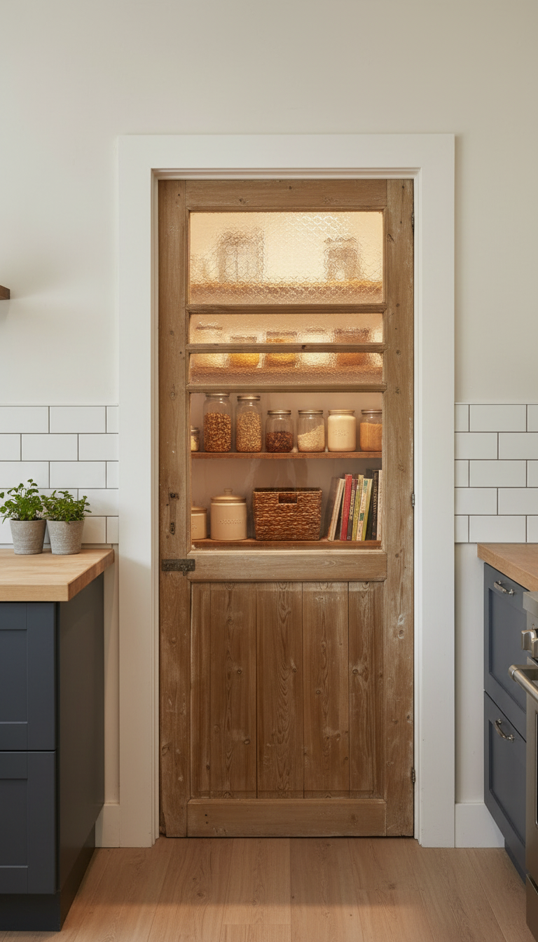 Antique French panel single door with glass (83x31.5) P207