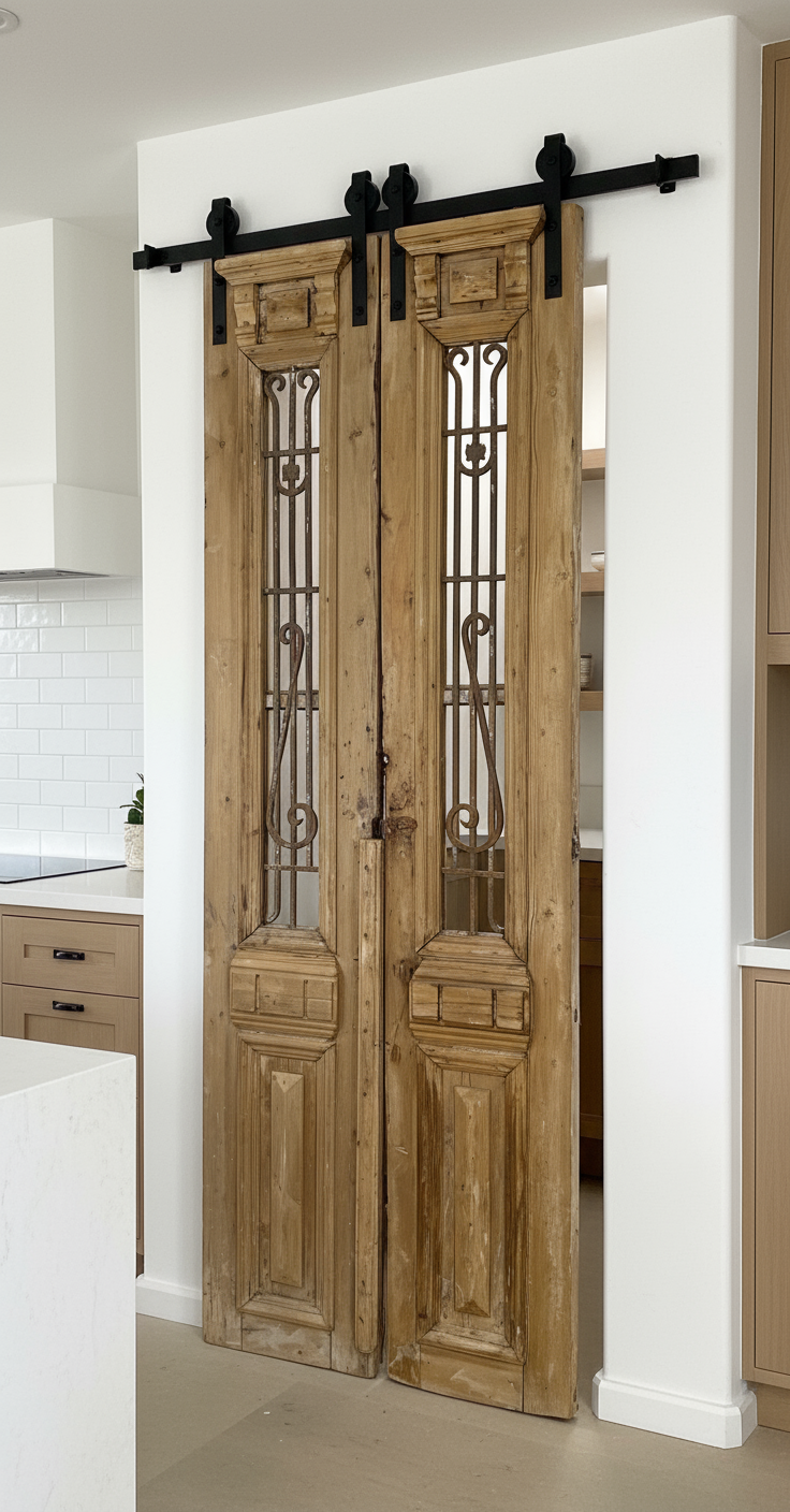 Antique French panel doors with Metal (99x35) P102