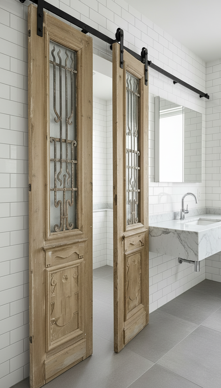 Antique French panel doors with Metal (96x44) P122