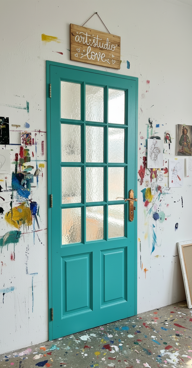 Antique French panel single door with glass (85.5x31.75) P206