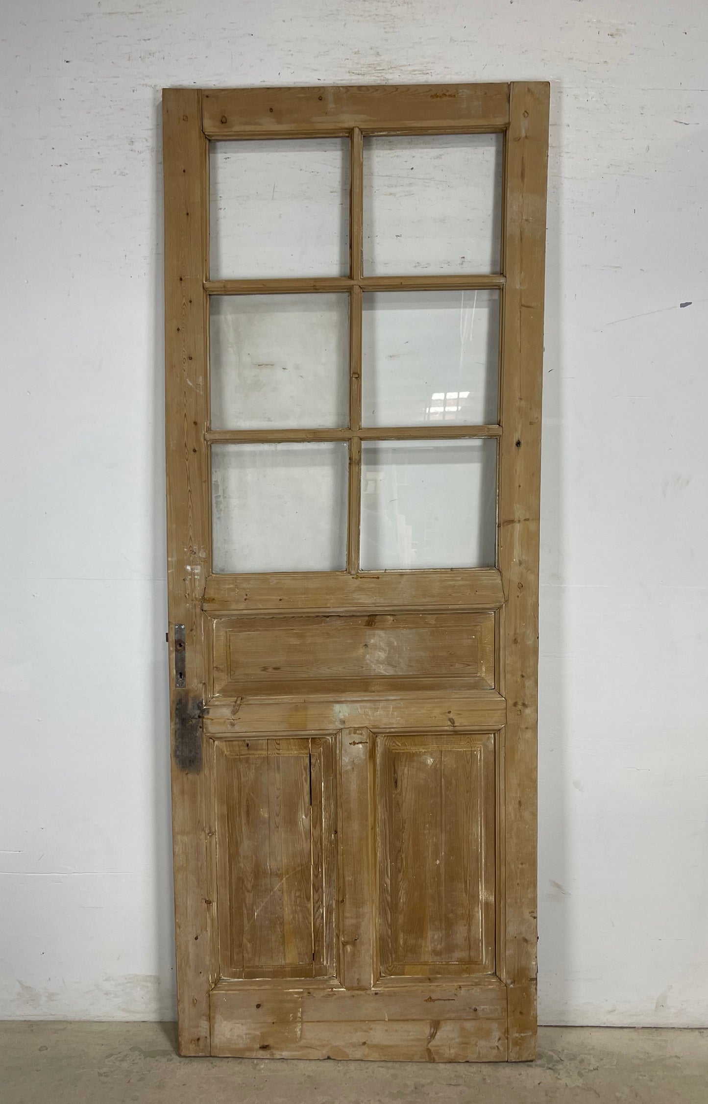 Antique French Panel Door with Glass (95.5 x 36.25) M233 funhouse door