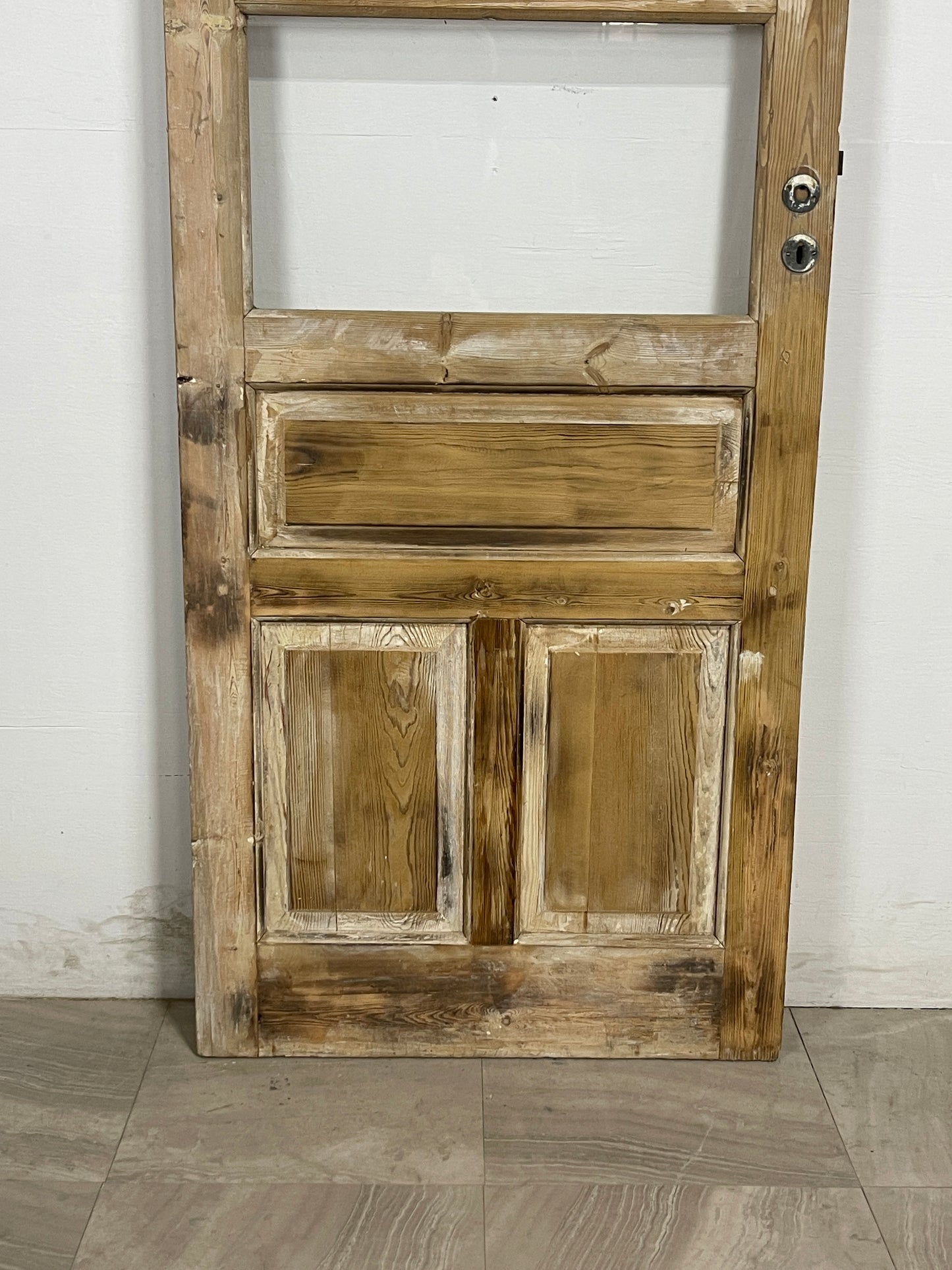 Antique French Panel Door with Glass (87.25 x 31.75) N201