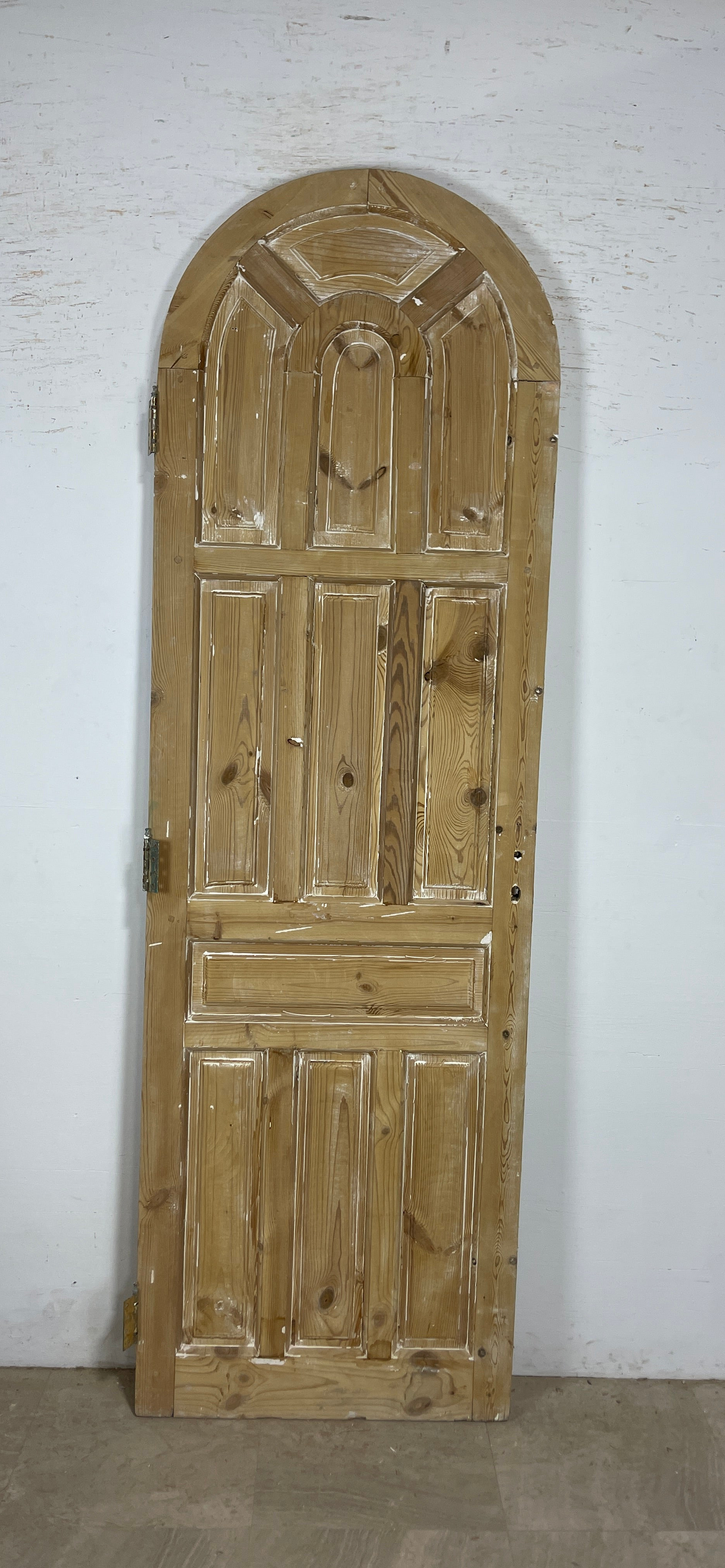 Antique French panel arched door with Carvings (95 x 30) P58