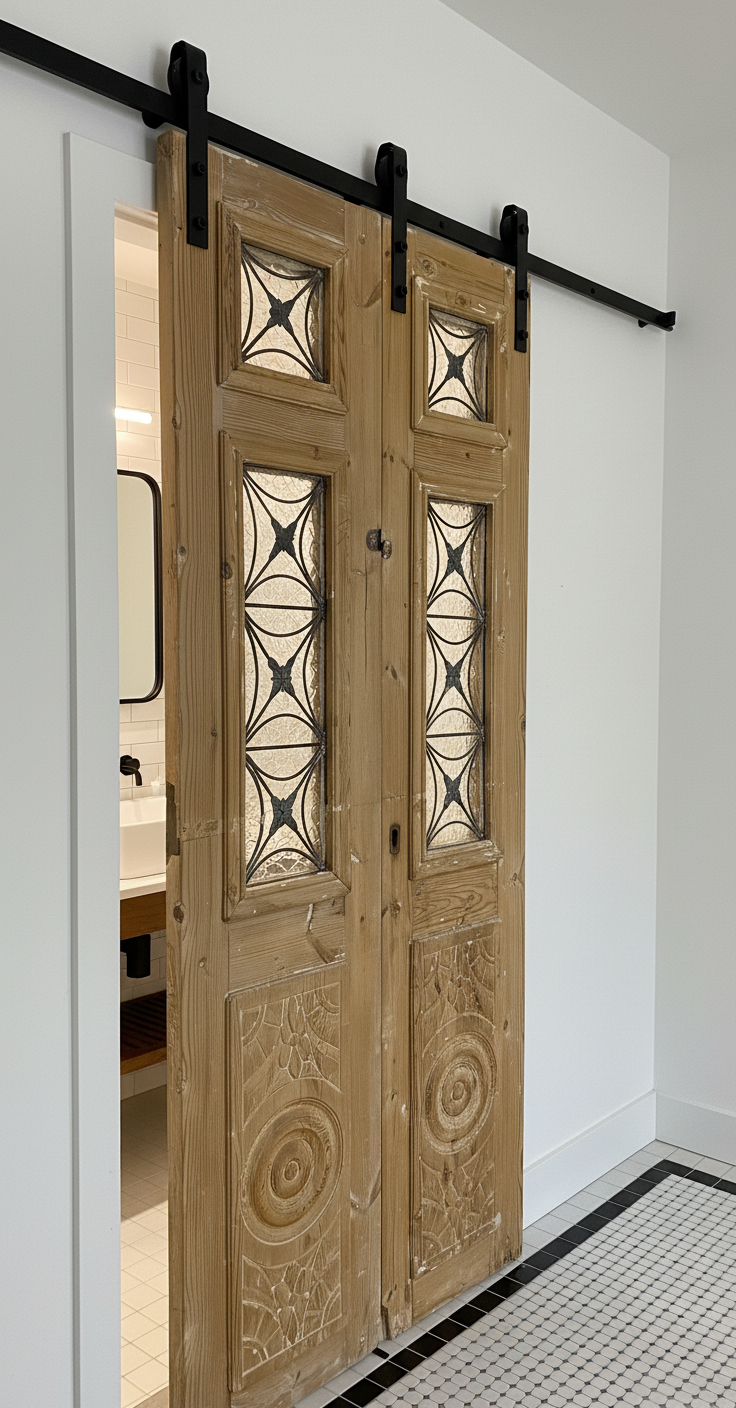 Antique French panel doors with Metal(83x35.5) P100