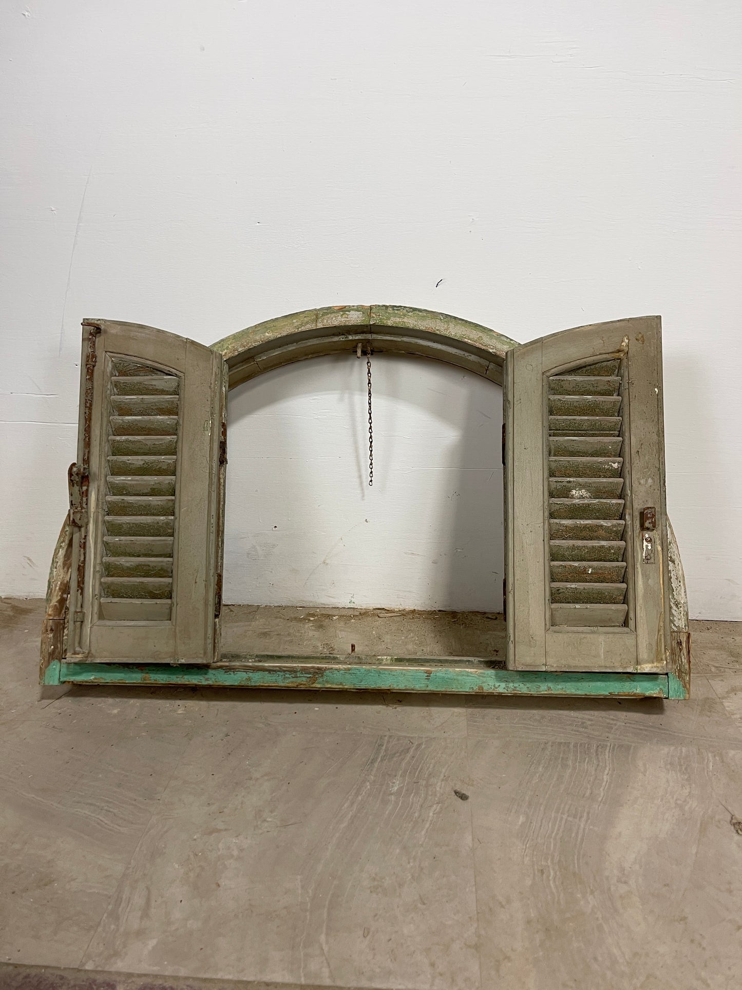 Antique French Shutters - 4 piece set arched in frame (26.5 x 43.25 x 5.75 ) O992