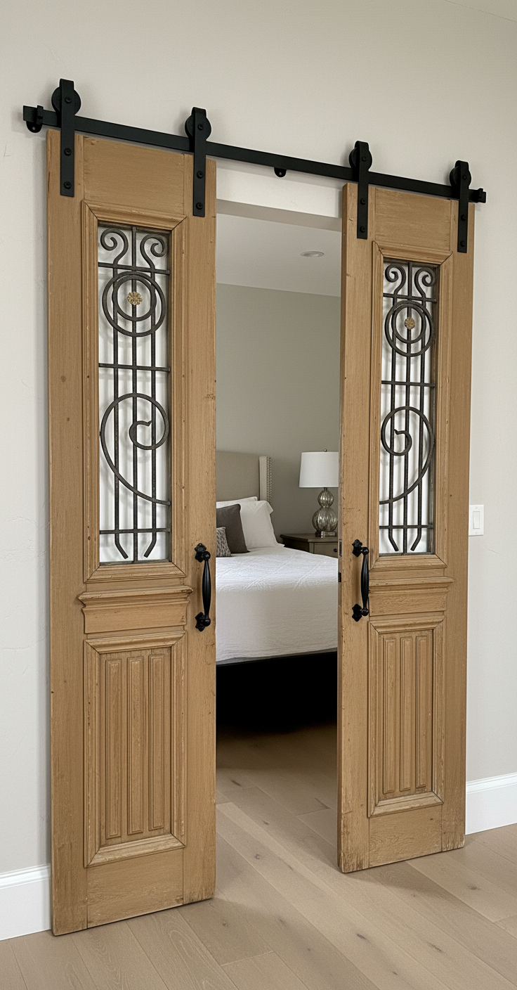 Antique French panel doors with Metal (96x39.5) P116