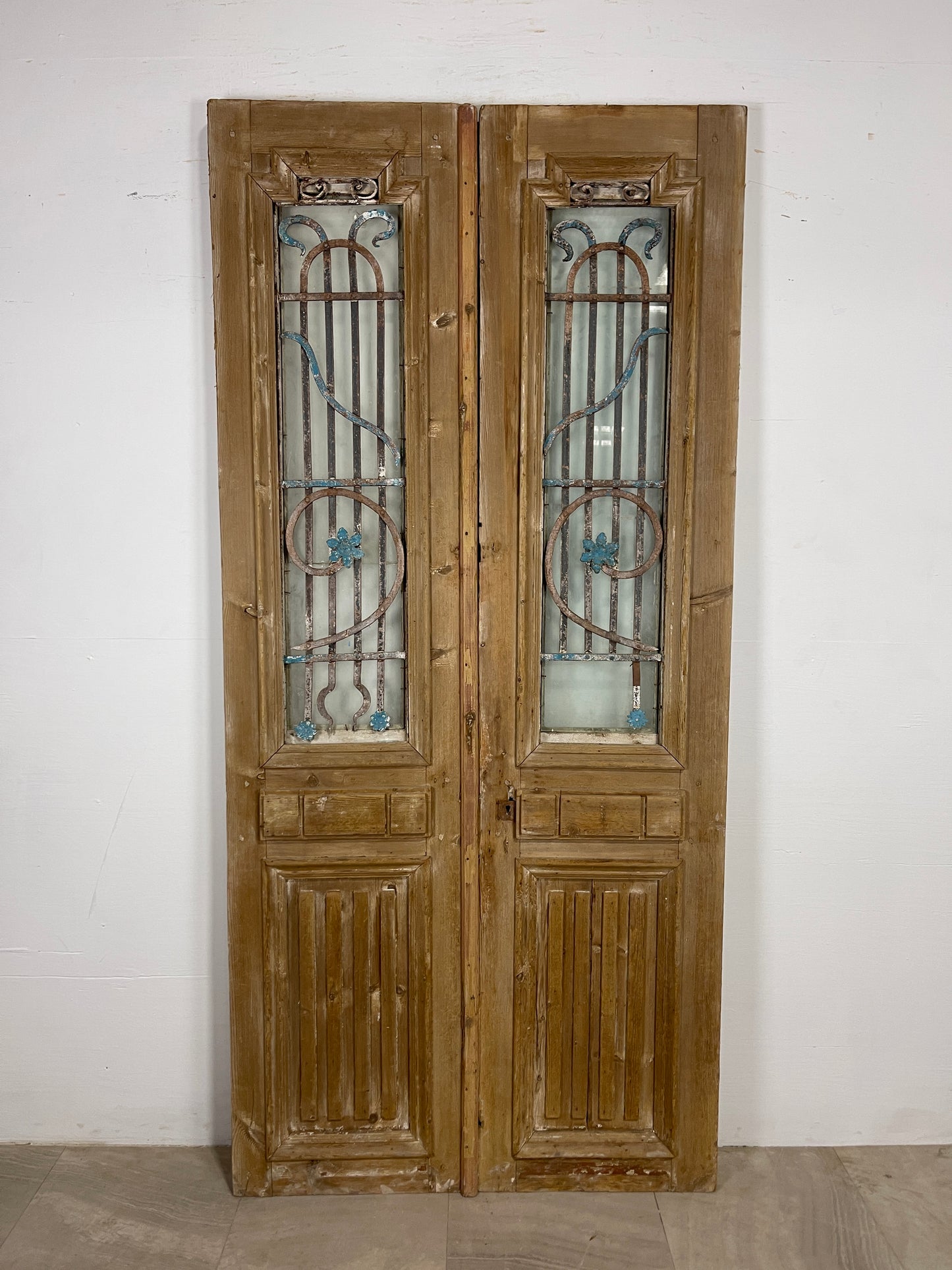 Antique French panel doors with Metal (91.5 x 42.5) O34