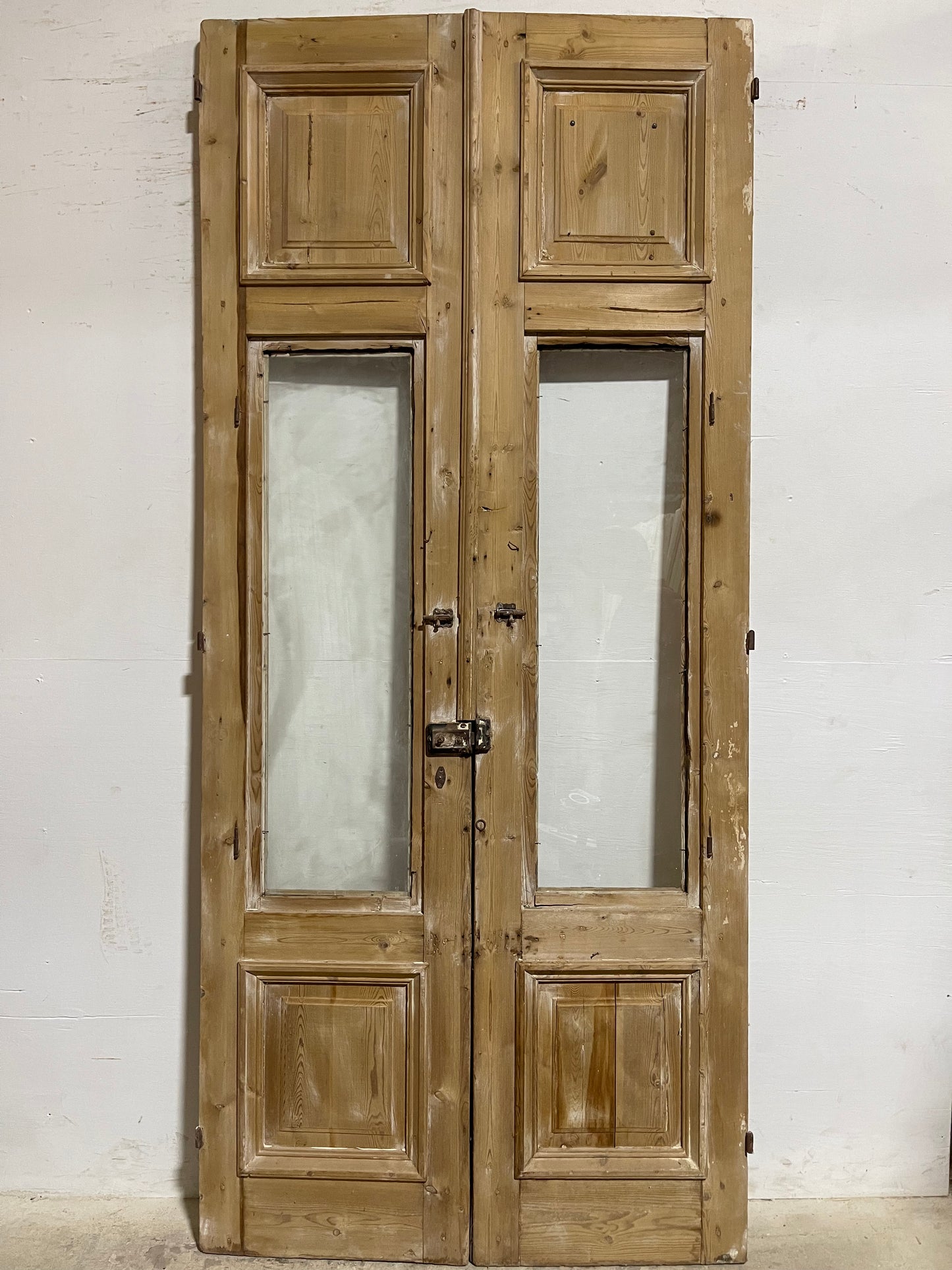 Antique French panel door with glass and carvings (99.5x 44.75) K300
