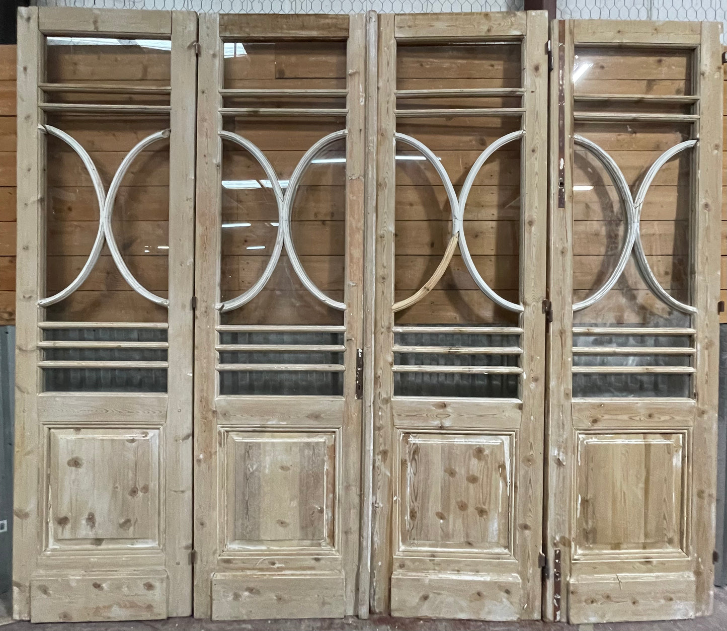 Antique French Panel Doors with glass (99.5x116) K302