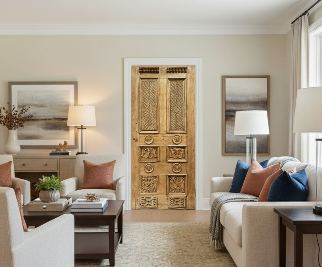 Antique French panel door with carvings (103x47.5) P128