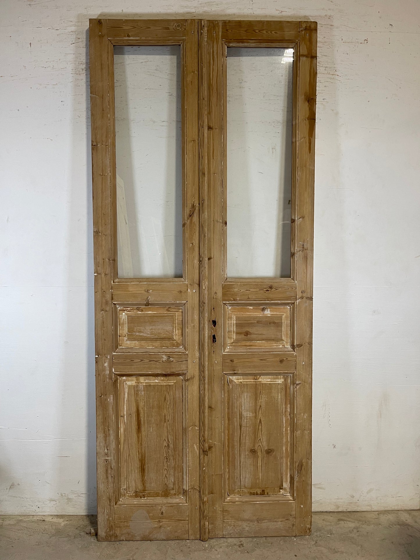 Antique French panel doors with glass (89.25x51.25) L150