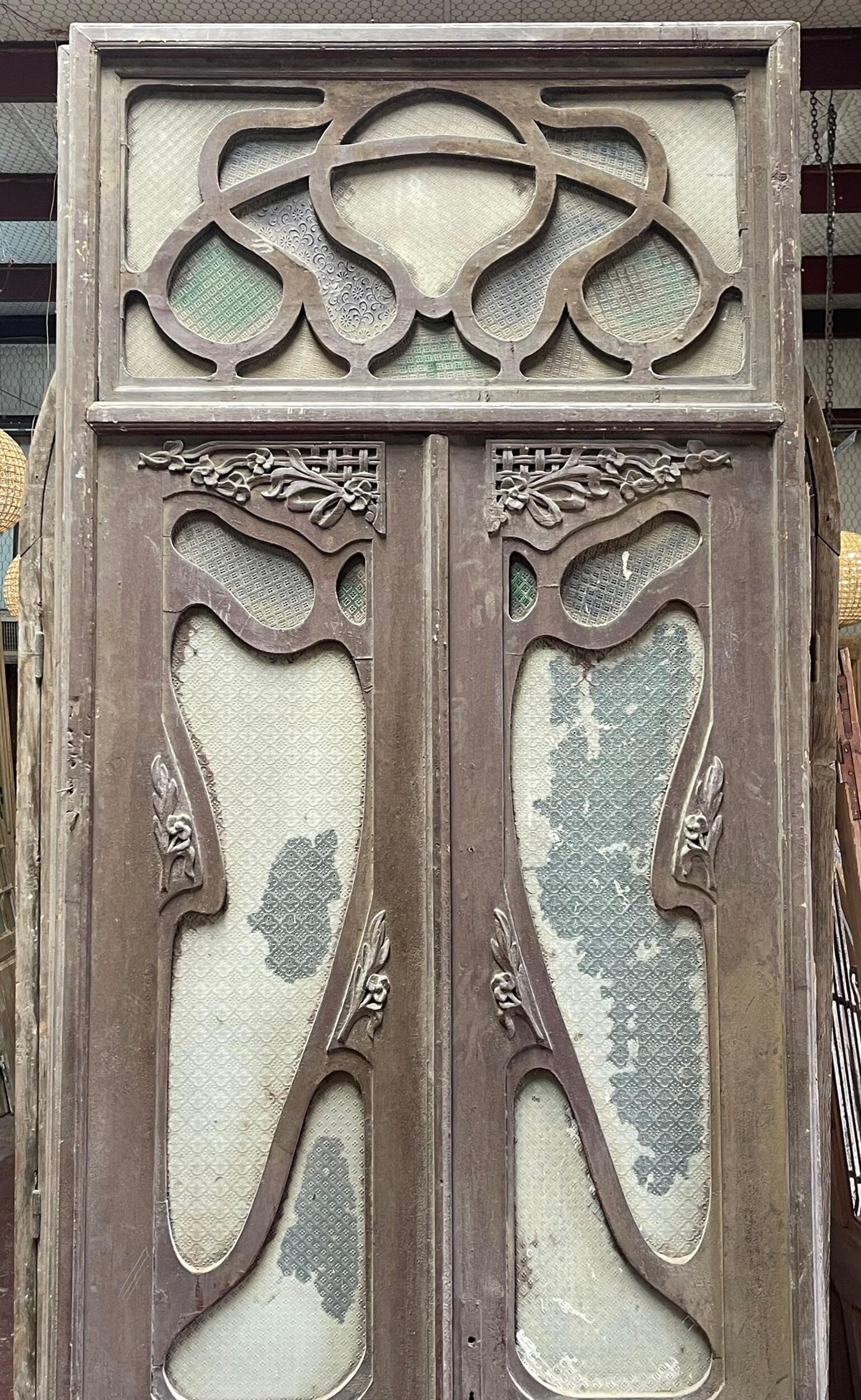 Antique Farouk Palace doors with glass (F 130.5x46.5) (D 103.5x42.75) I256