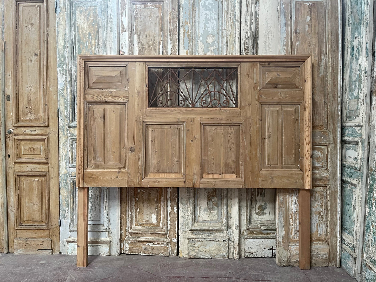 Antique headboard with metal