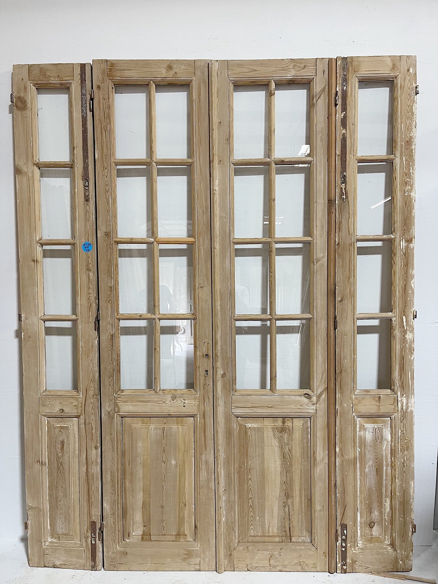 Antique French doors (99x75) with glass, 4 piece set E1130