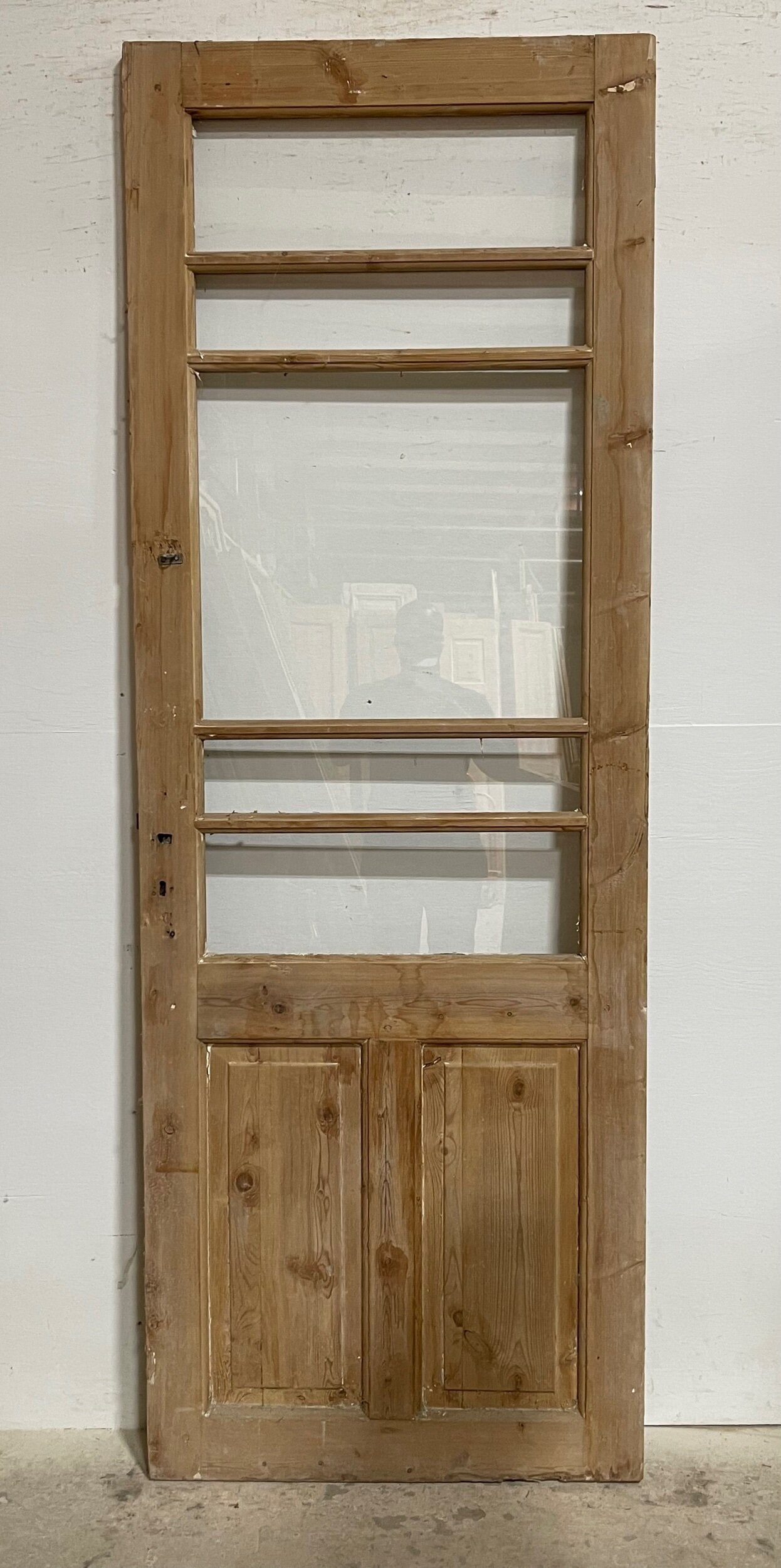 Antique French panel door panel door with glass (89.5x32) I227